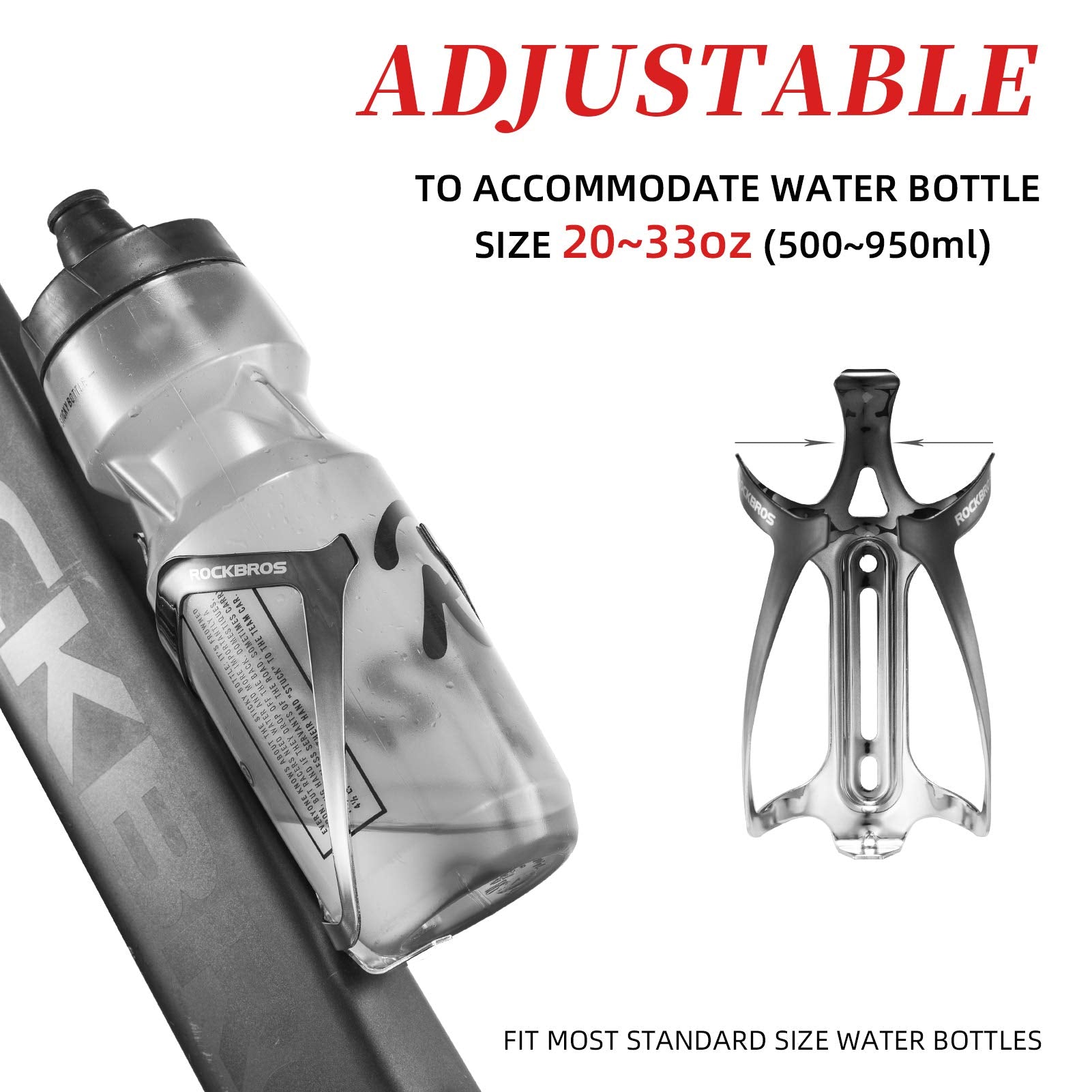 ROCKBROS Bike Water Bottle Cage Lightweight Aluminum Alloy Bottle Holder #Color_Black Silver