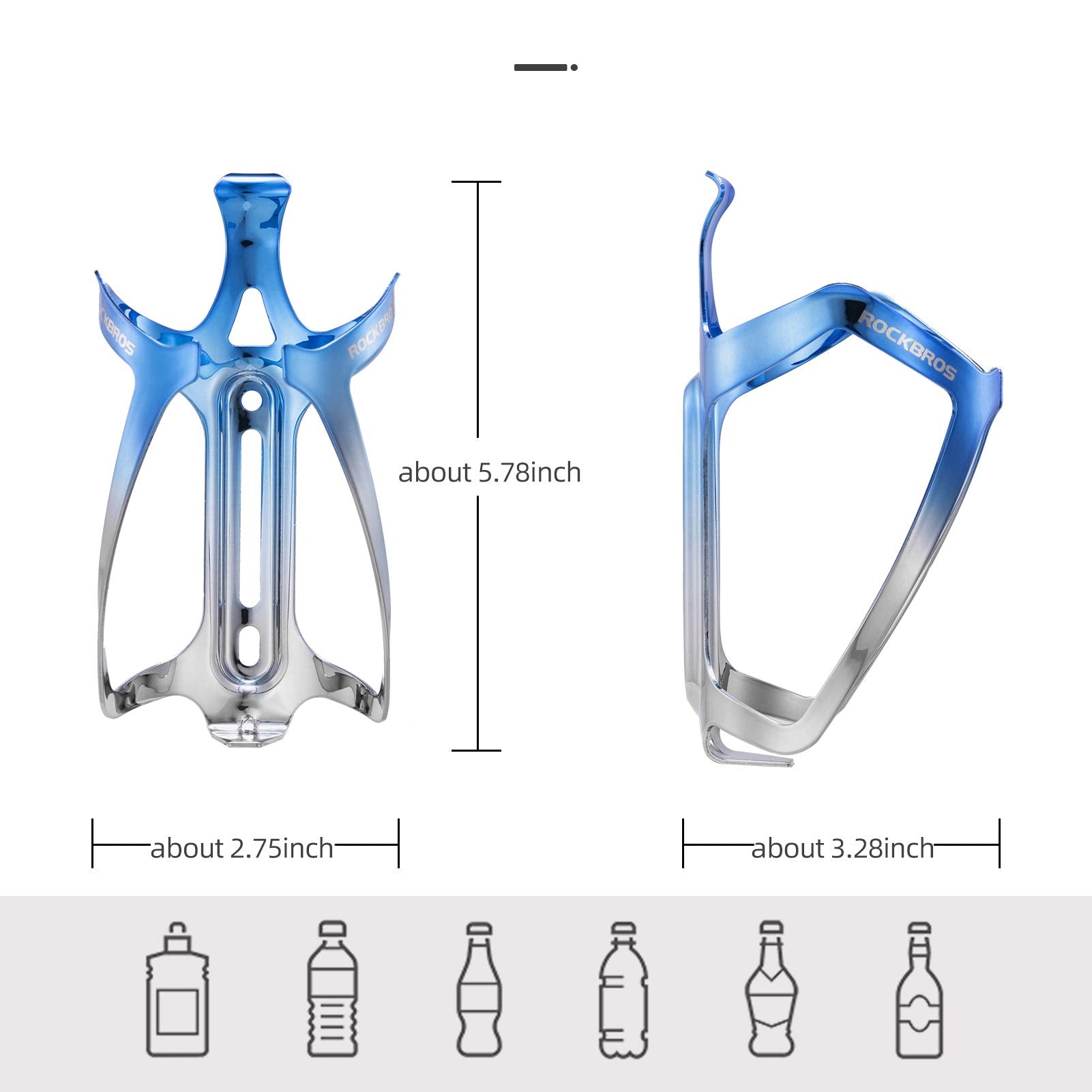 ROCKBROS Bike Water Bottle Cage Lightweight Aluminum Alloy Bottle Holder #Color_Blue Grey