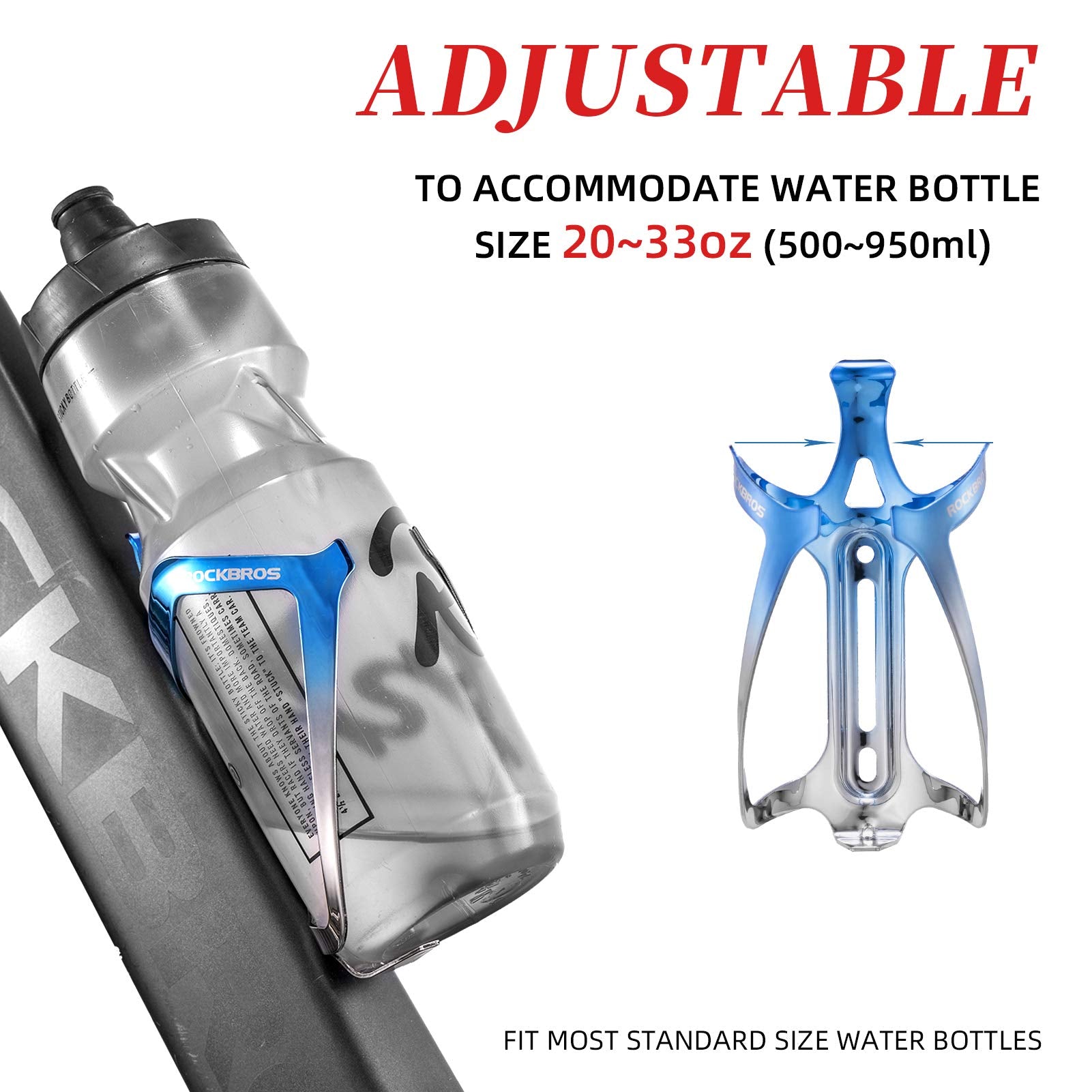 ROCKBROS Bike Water Bottle Cage Lightweight Aluminum Alloy Bottle Holder #Color_Blue Grey