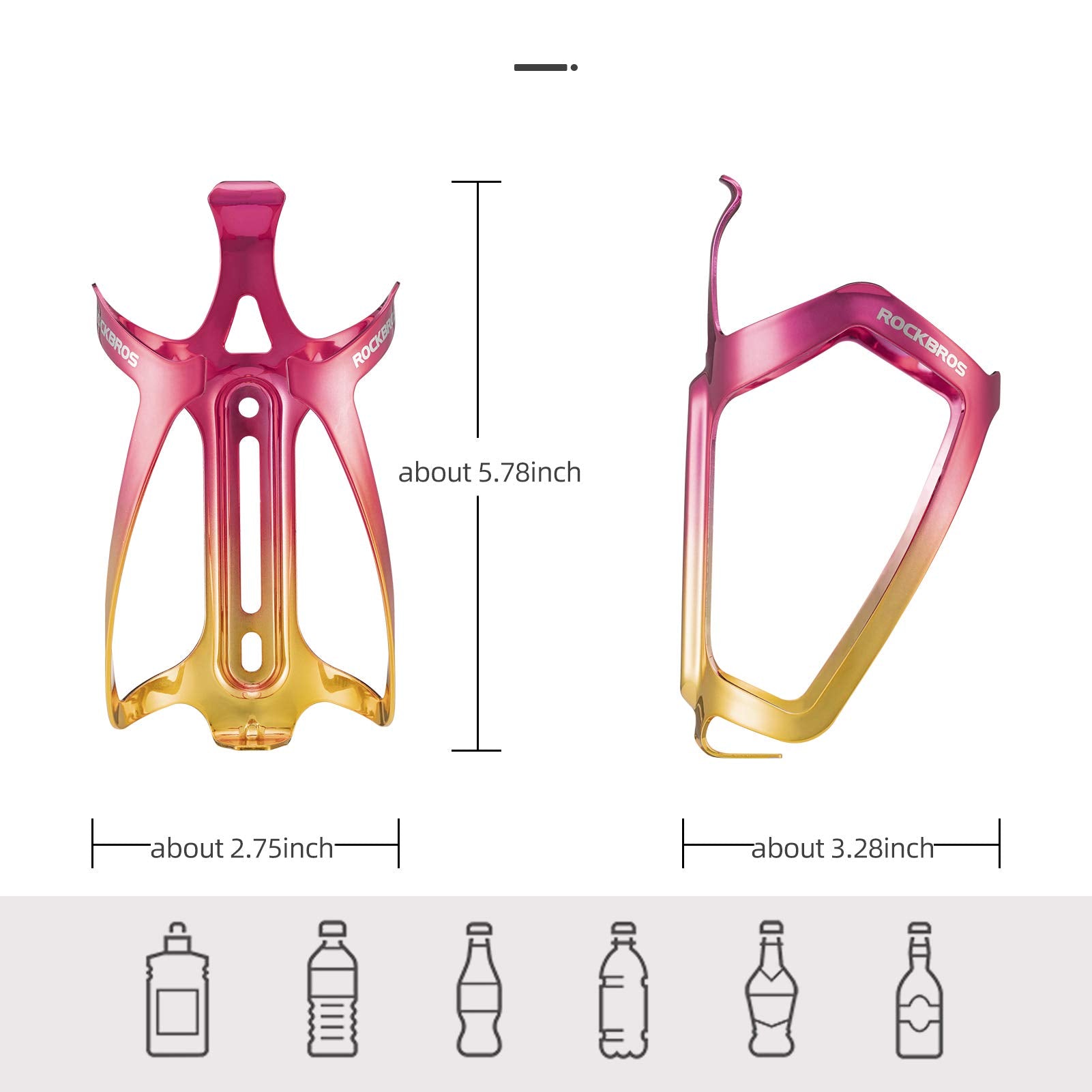 ROCKBROS Bike Water Bottle Cage Lightweight Aluminum Alloy Bottle Holder #Color_Red Gold