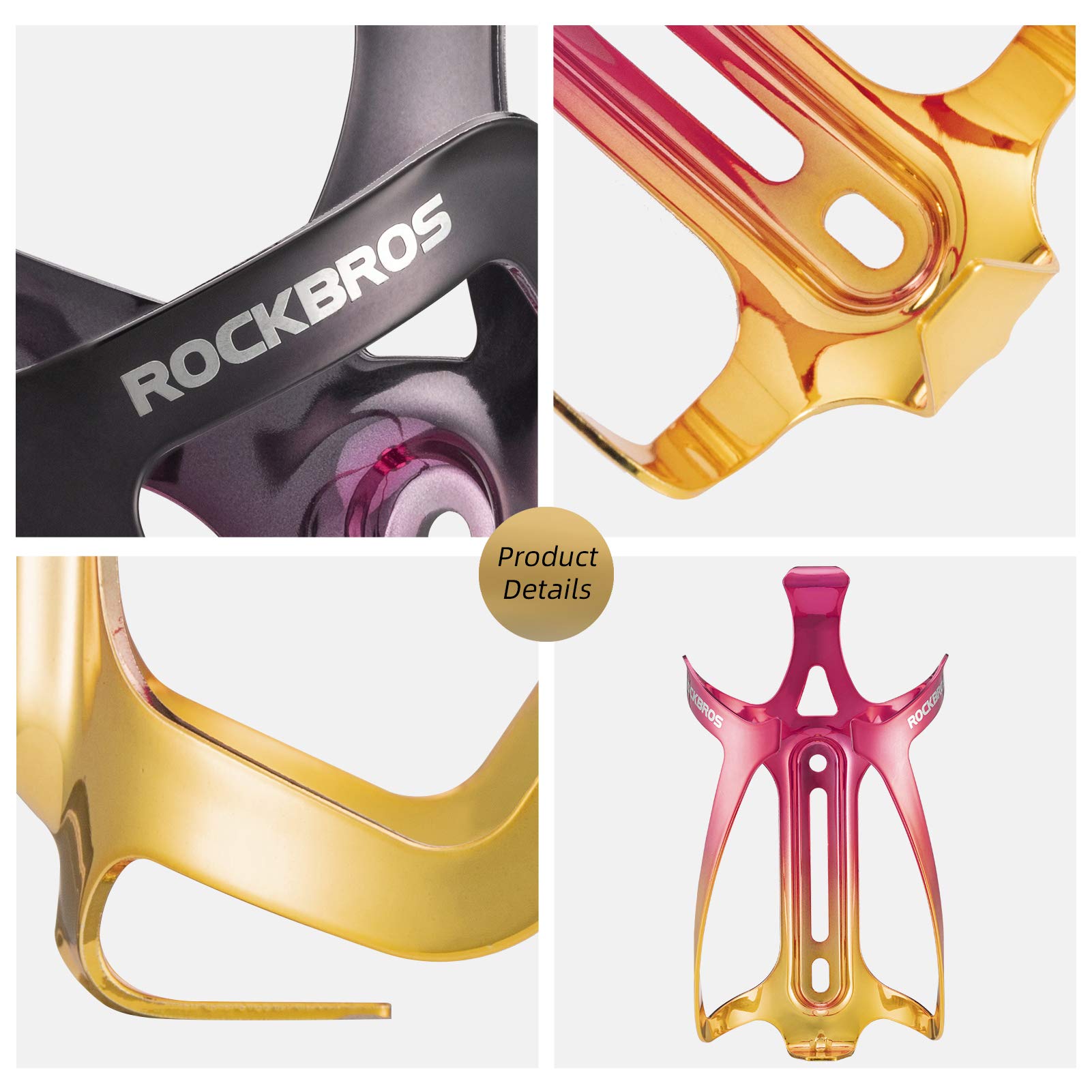 ROCKBROS Bike Water Bottle Cage Lightweight Aluminum Alloy Bottle Holder #Color_Red Gold