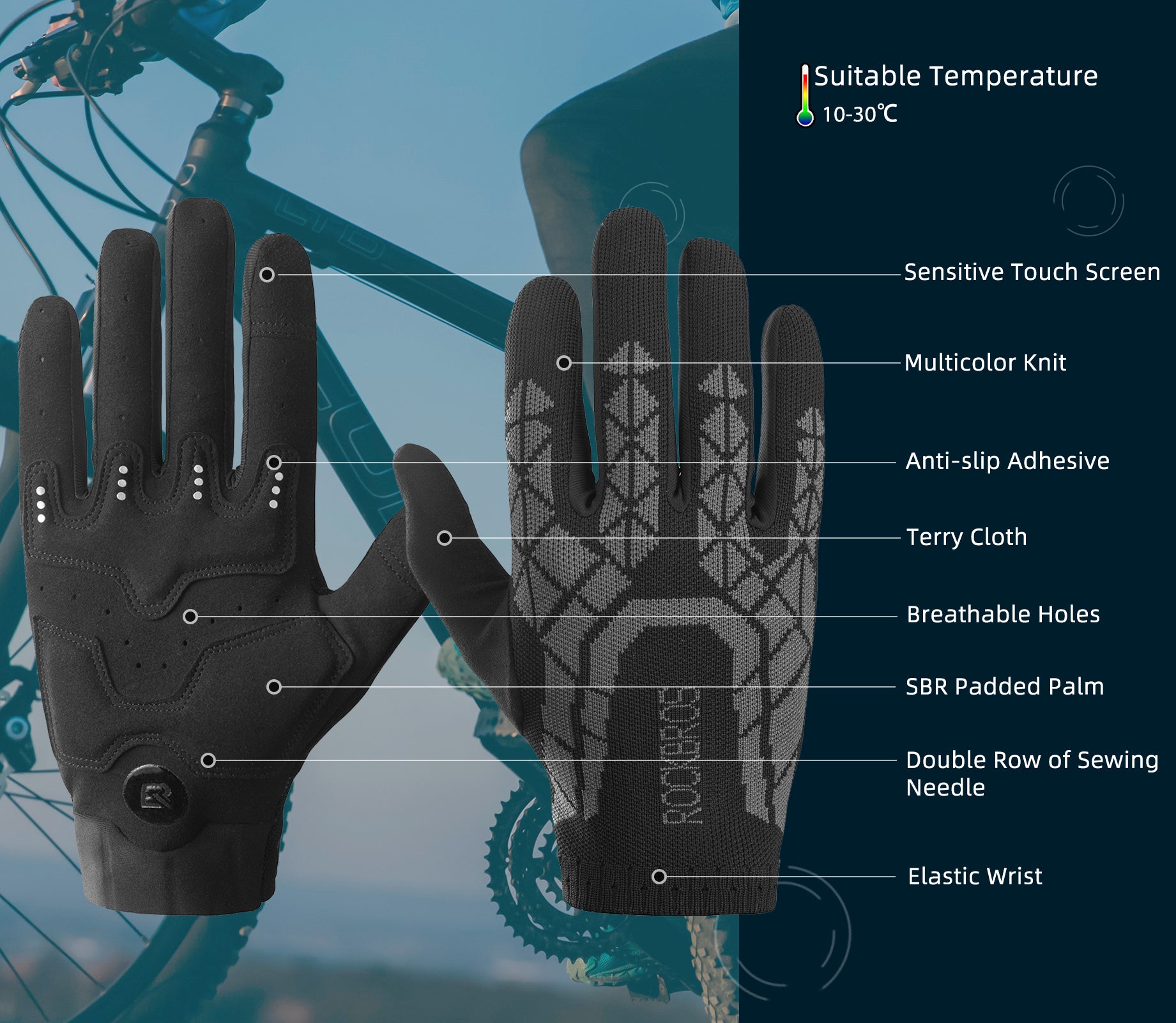 ROCKBROS Breathable Shock-absorption Anti-slip Bike Gloves 