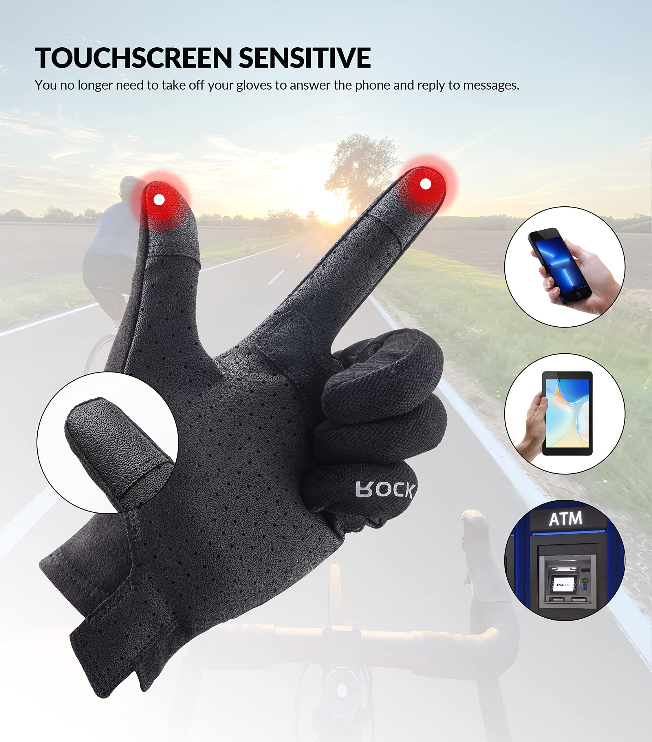 ROCKBROS Breathable Touchscreen Non-Slip Lightweight Cycling Gloves for MTB