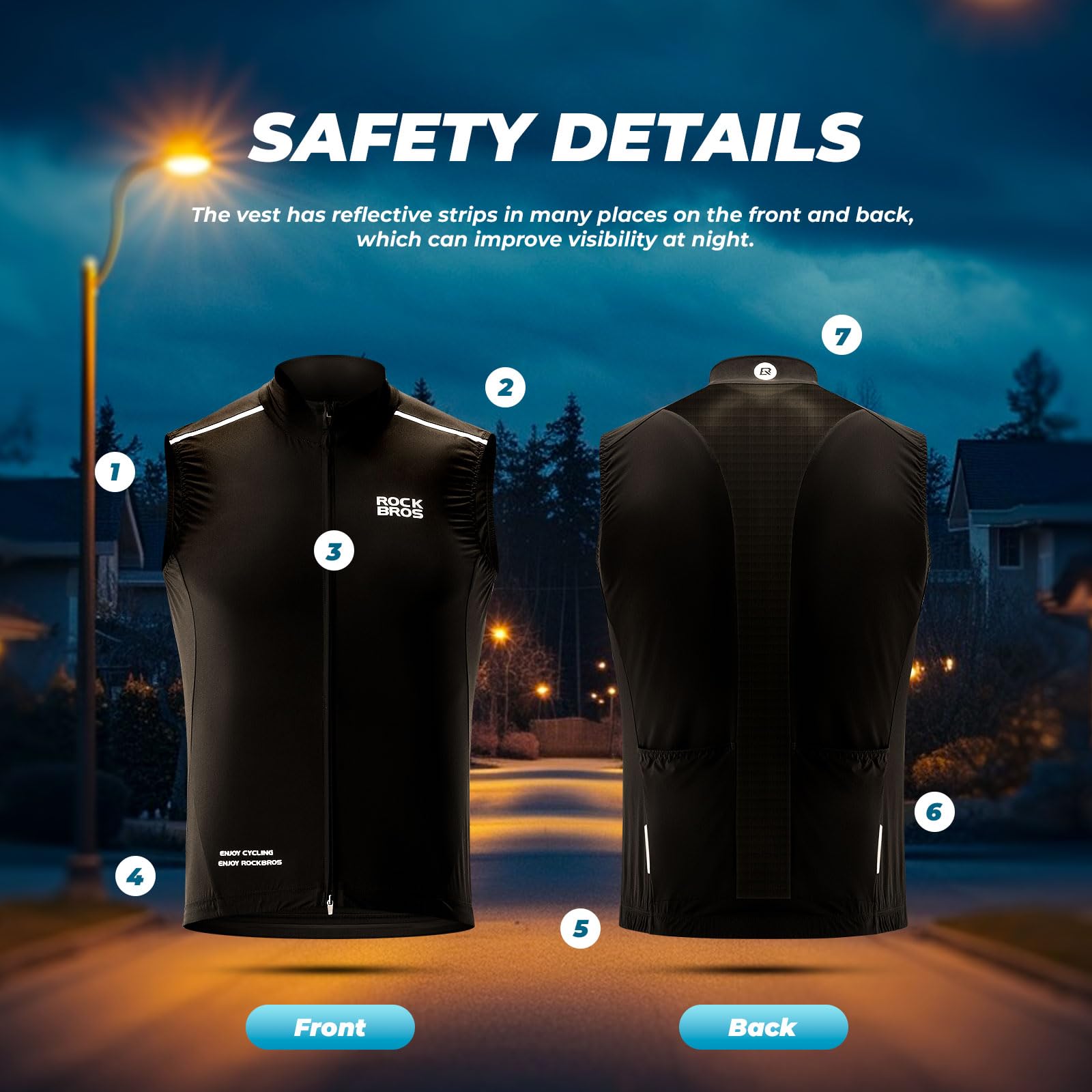 ROCKBROS Cycling Gilet Sleeveless Windbreaker Reflective Lightweight Vest