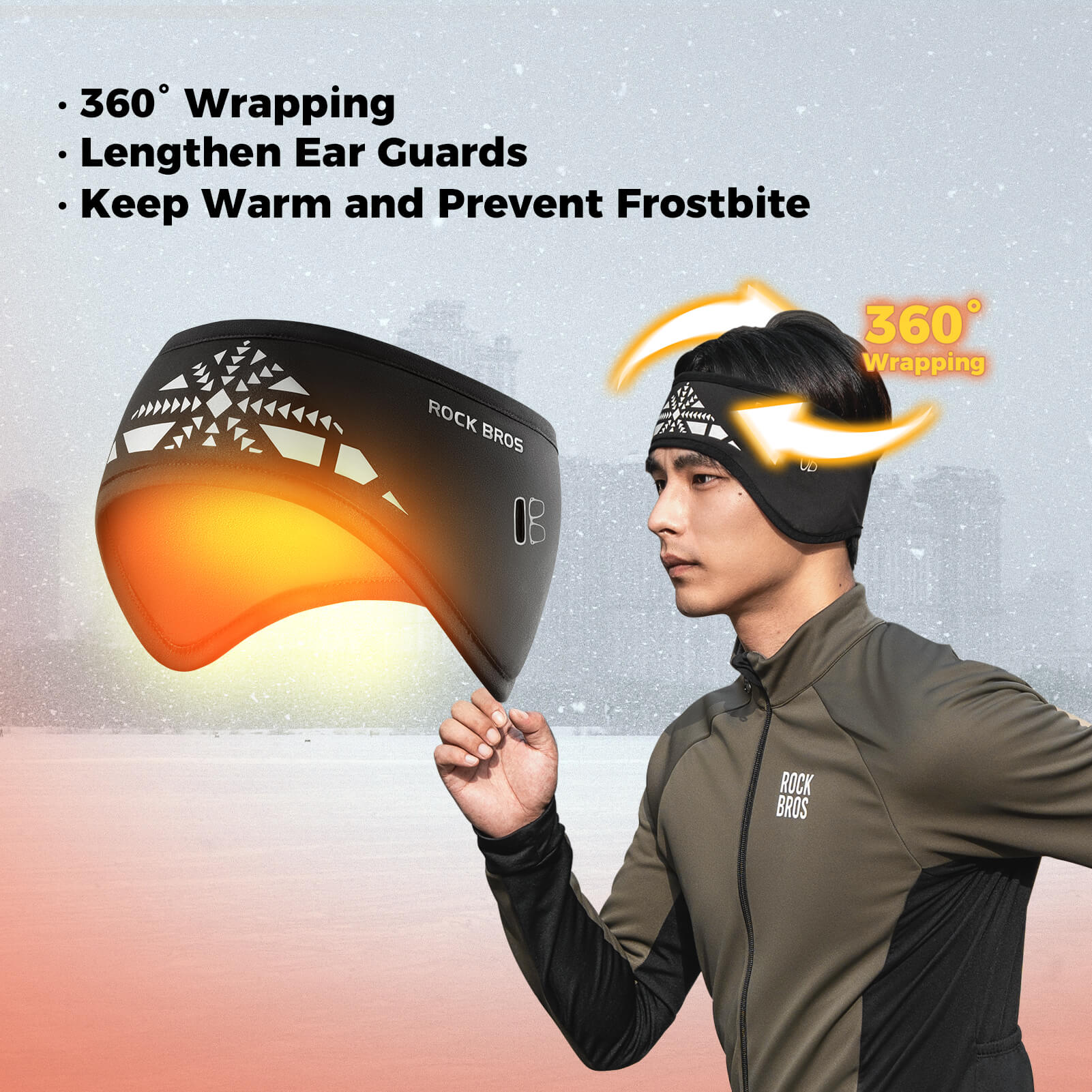 ROCKBROS cycling headbands, sports ear warmer, windproof and thermal head wrap, unisex, ideal for cold weather cycling.