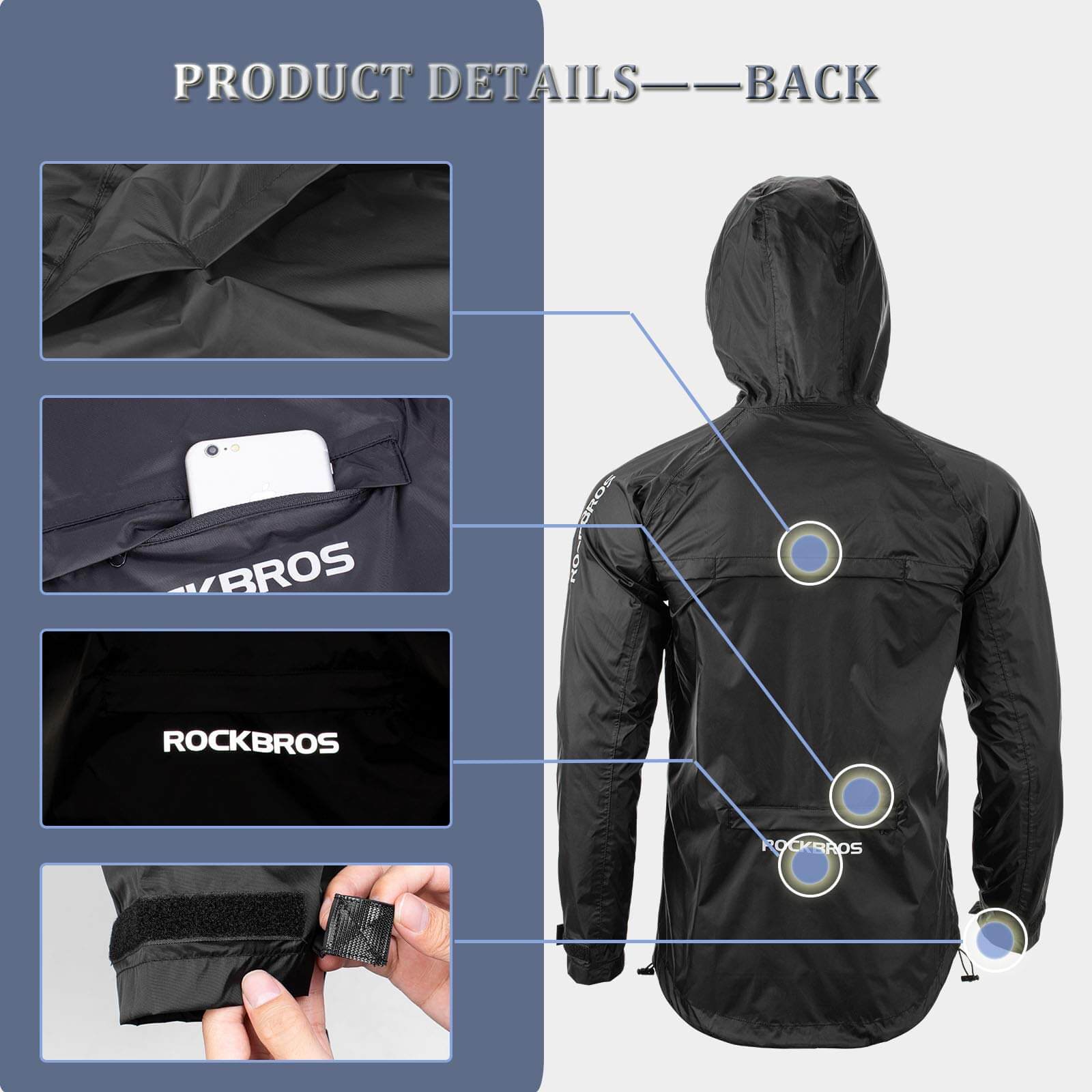 ROCKBROS waterproof cycling jacket, reflective rain jacket, unisex design, ideal for outdoor riding in wet weather