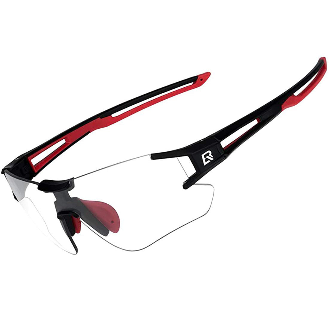 ROCKBROS Cycling Photochromic Sunglasses Rimless Transparent Goggles #Color_Black Red
