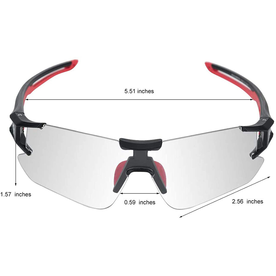 ROCKBROS Cycling Photochromic Sunglasses Rimless Transparent Goggles #Color_Black Red