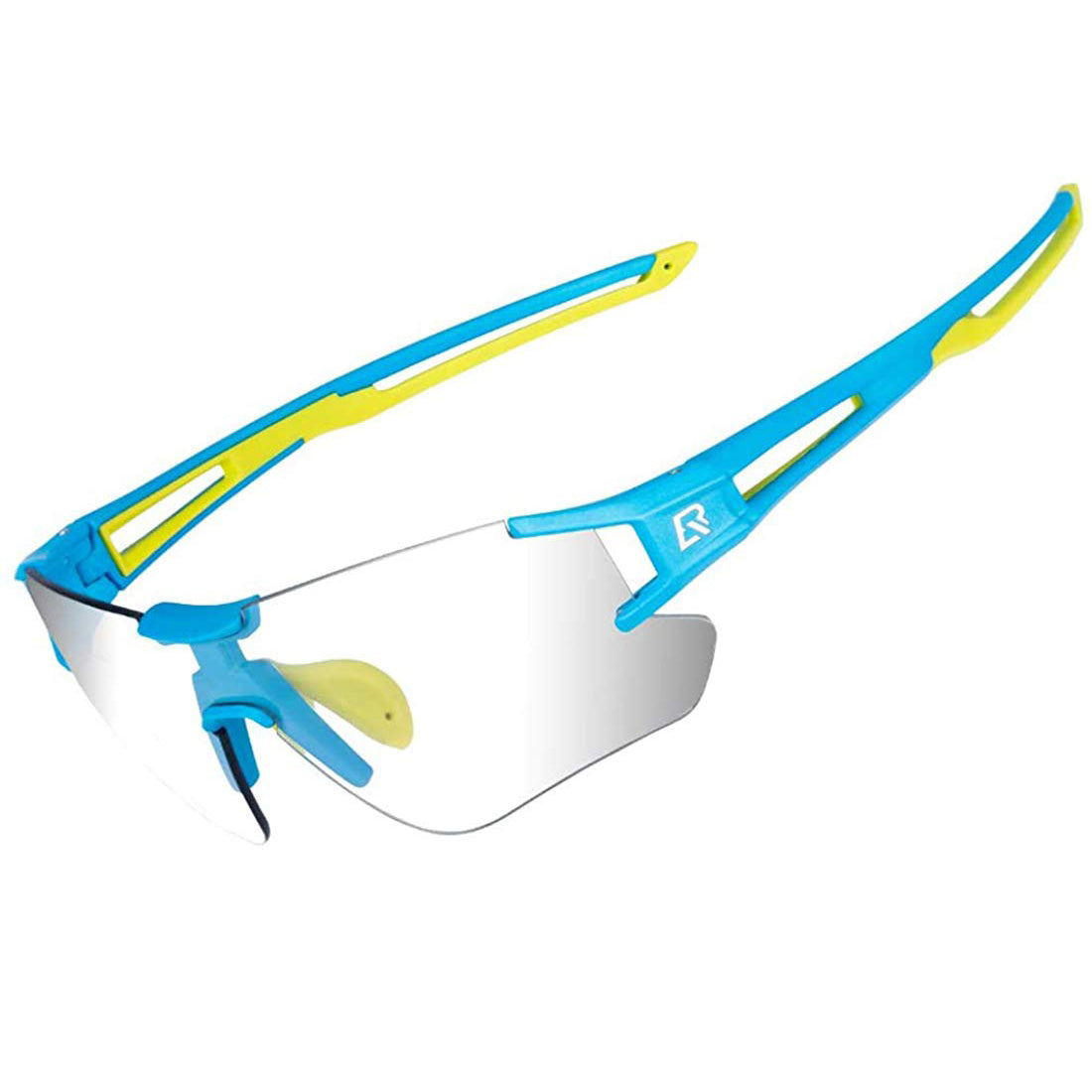 ROCKBROS Cycling Photochromic Sunglasses Rimless Transparent Goggles #Color_Blue Green