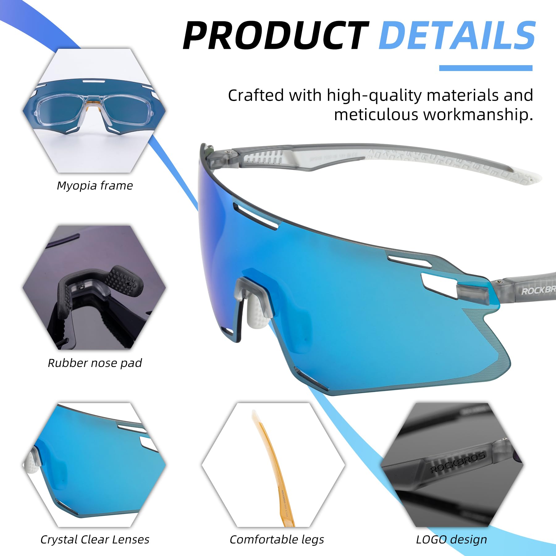 ROCKBROS SP318 frameless cycling sunglasses with UV400 protection, lightweight and aerodynamic design.#Color_Sky Blue