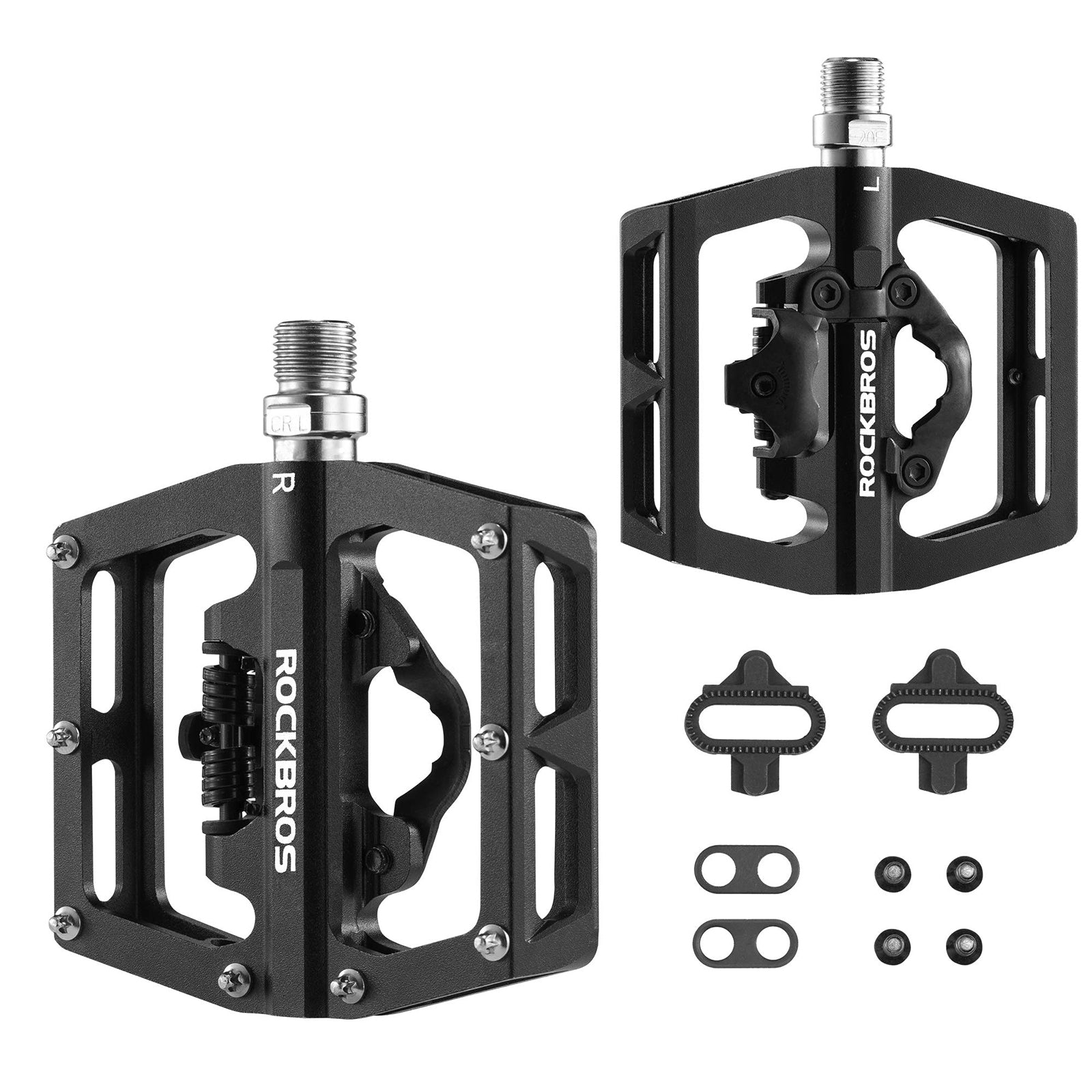 ROCKBROS Dual Functionality Bike Pedals Clipless Flat Bike Pedals (Pair) #Color_Black