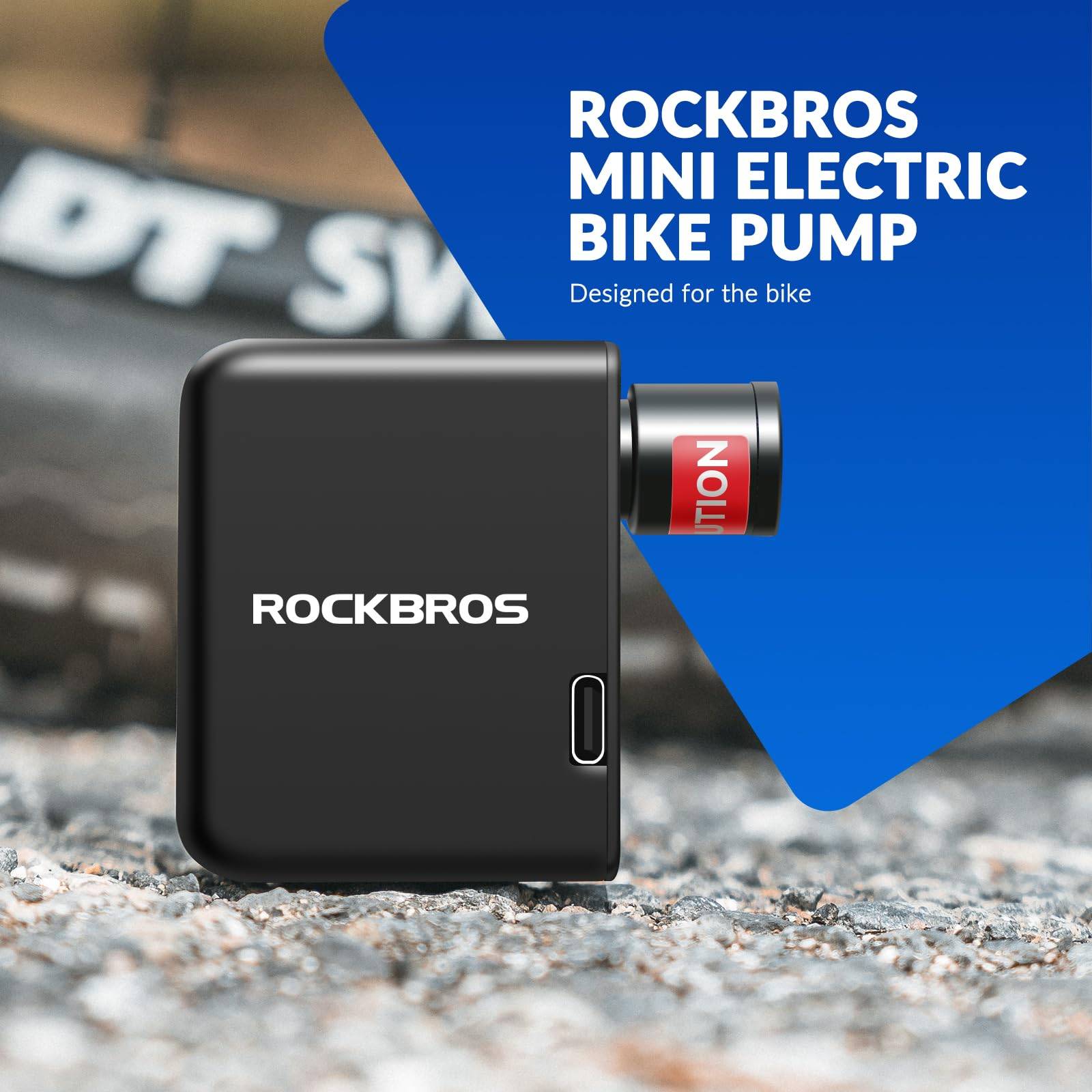 ROCKBROS Electric Bike Pump, 100PSI Portable Mini Bike Pumps 300mAh