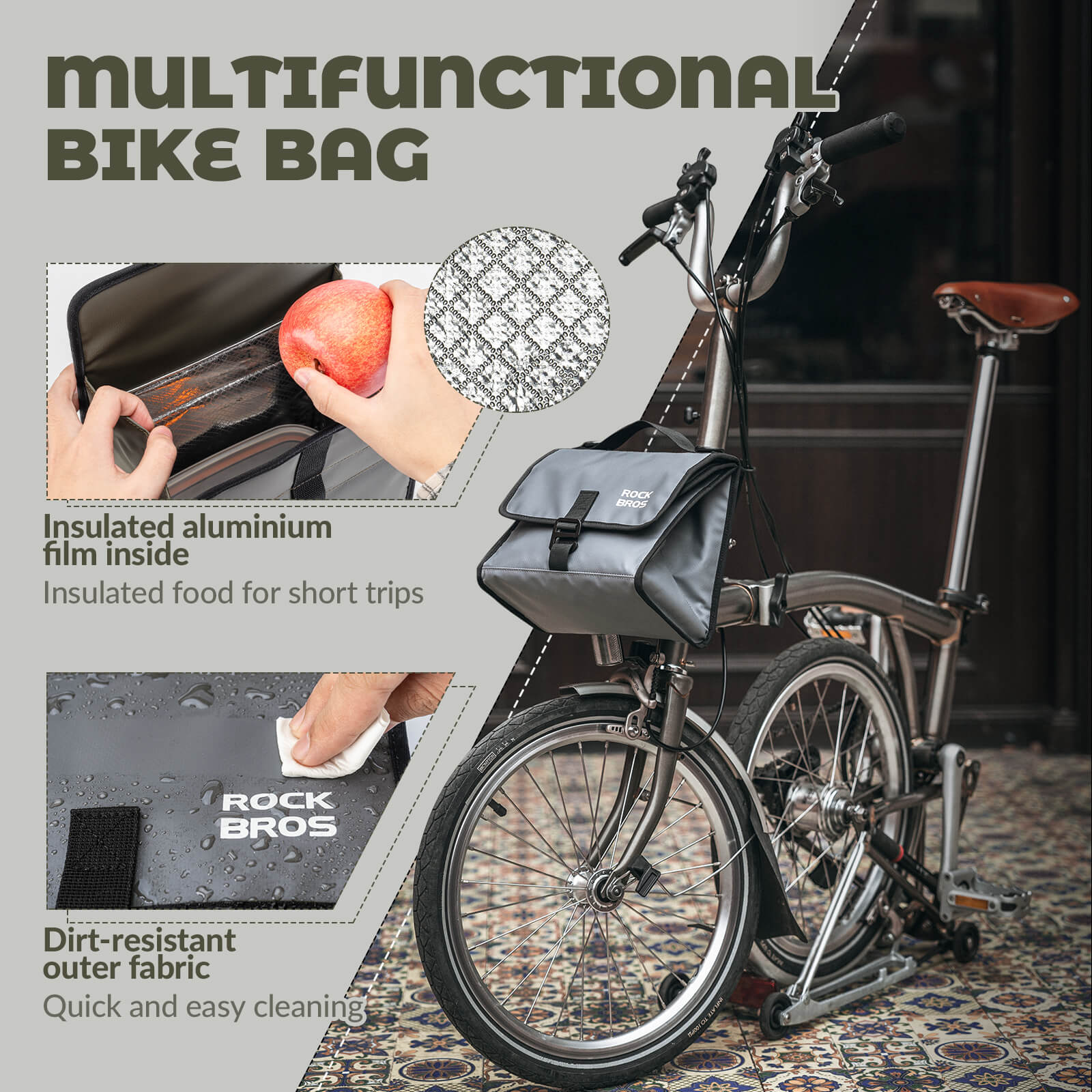 ROCKBROS Folding Bike Handlebar Bag Backpack 4-7L – Compact & Versatile Storage for Every Ride!​ #Color_Grey