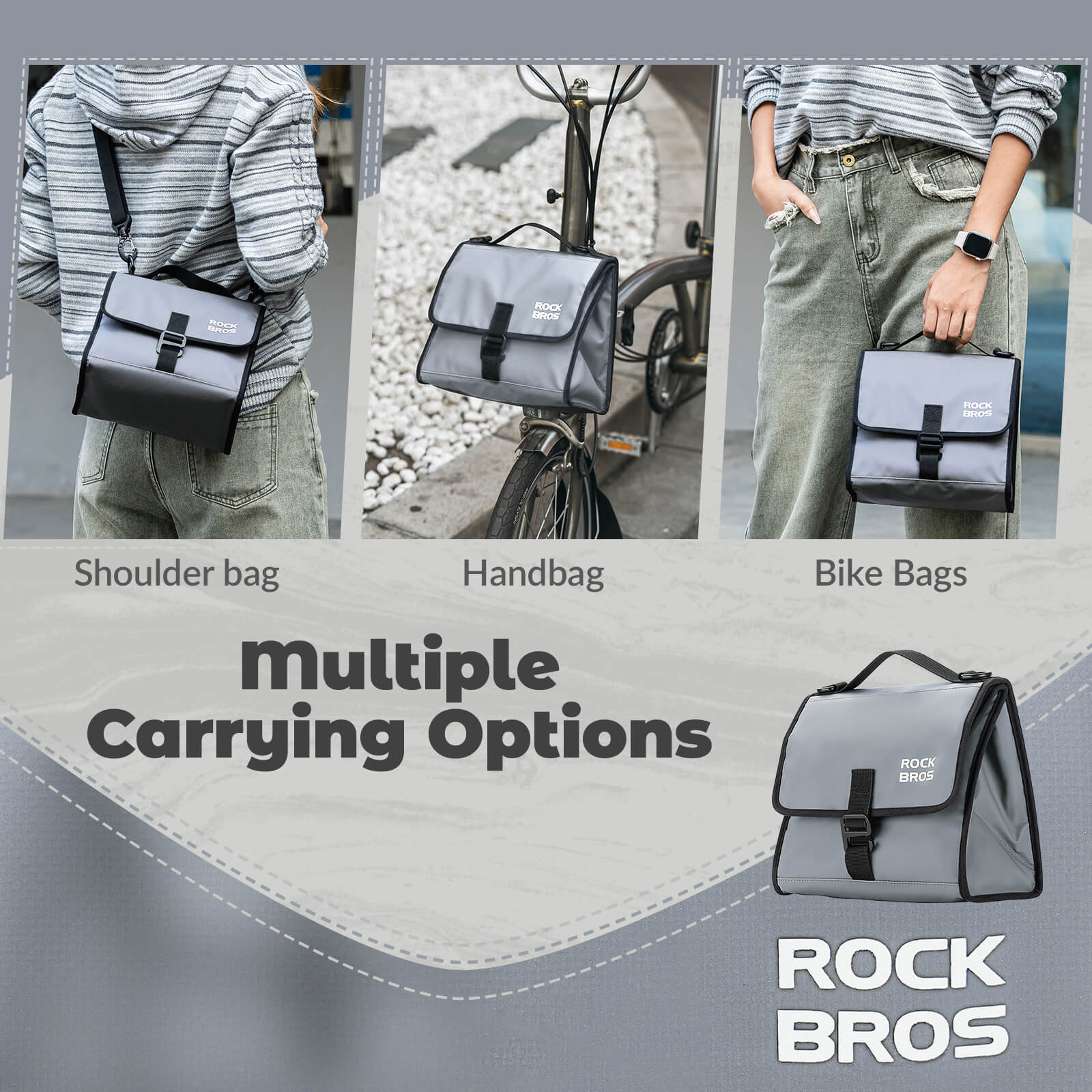 ROCKBROS Folding Bike Handlebar Bag Backpack 4-7L – Compact & Versatile Storage for Every Ride!​ #Color_Grey