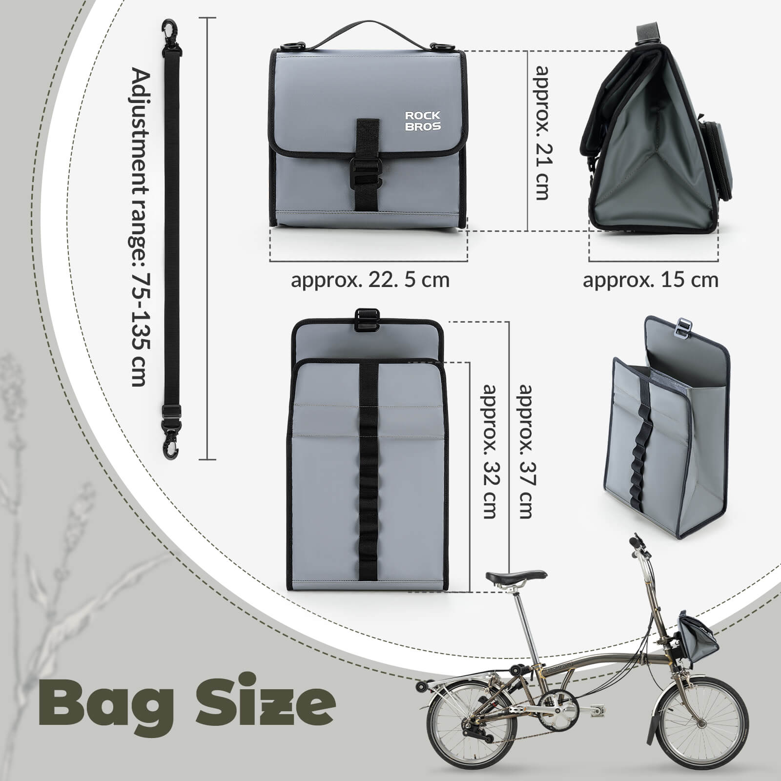 ROCKBROS Folding Bike Handlebar Bag Backpack 4-7L – Compact & Versatile Storage for Every Ride!​ #Color_Grey