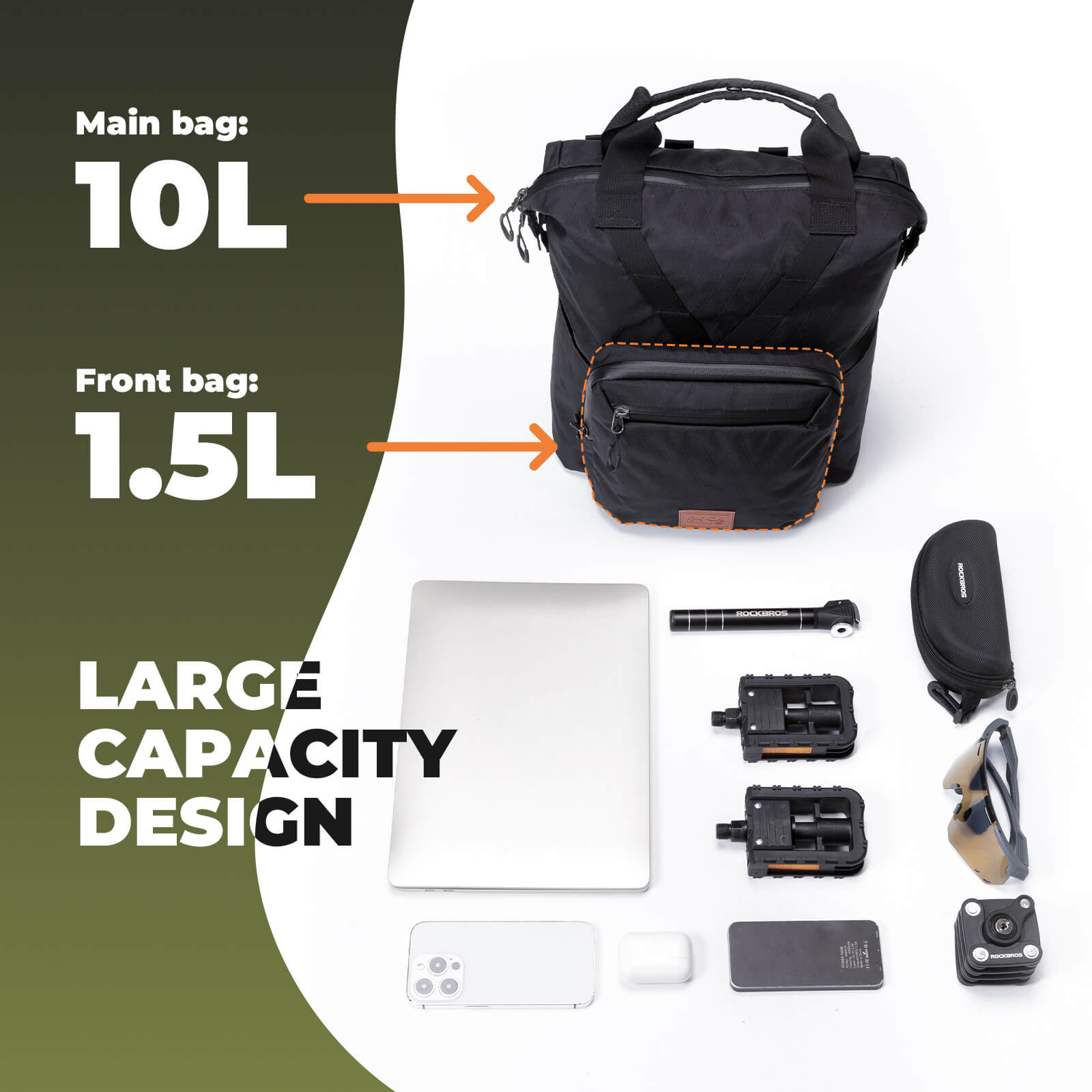 ROCKBROS Folding Bike Handlebar Bag Backpack - H43 – Smart Storage for Every Ride!​