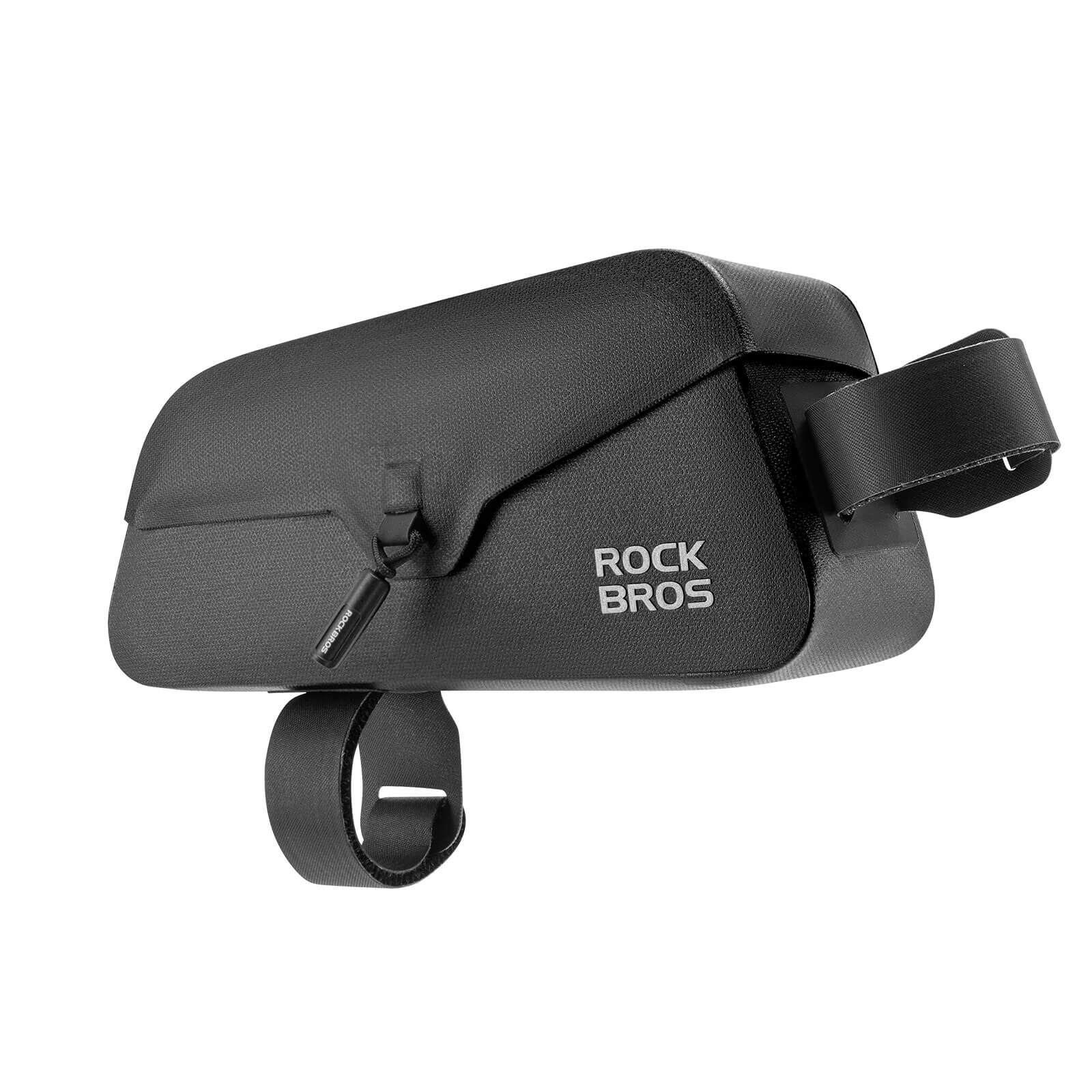 ROCKBROS frame bag with magnetic zipless design, top tube bag, 100% waterproof, 0.6L-0.9L capacity, ideal for cycling storage. #Color_Black