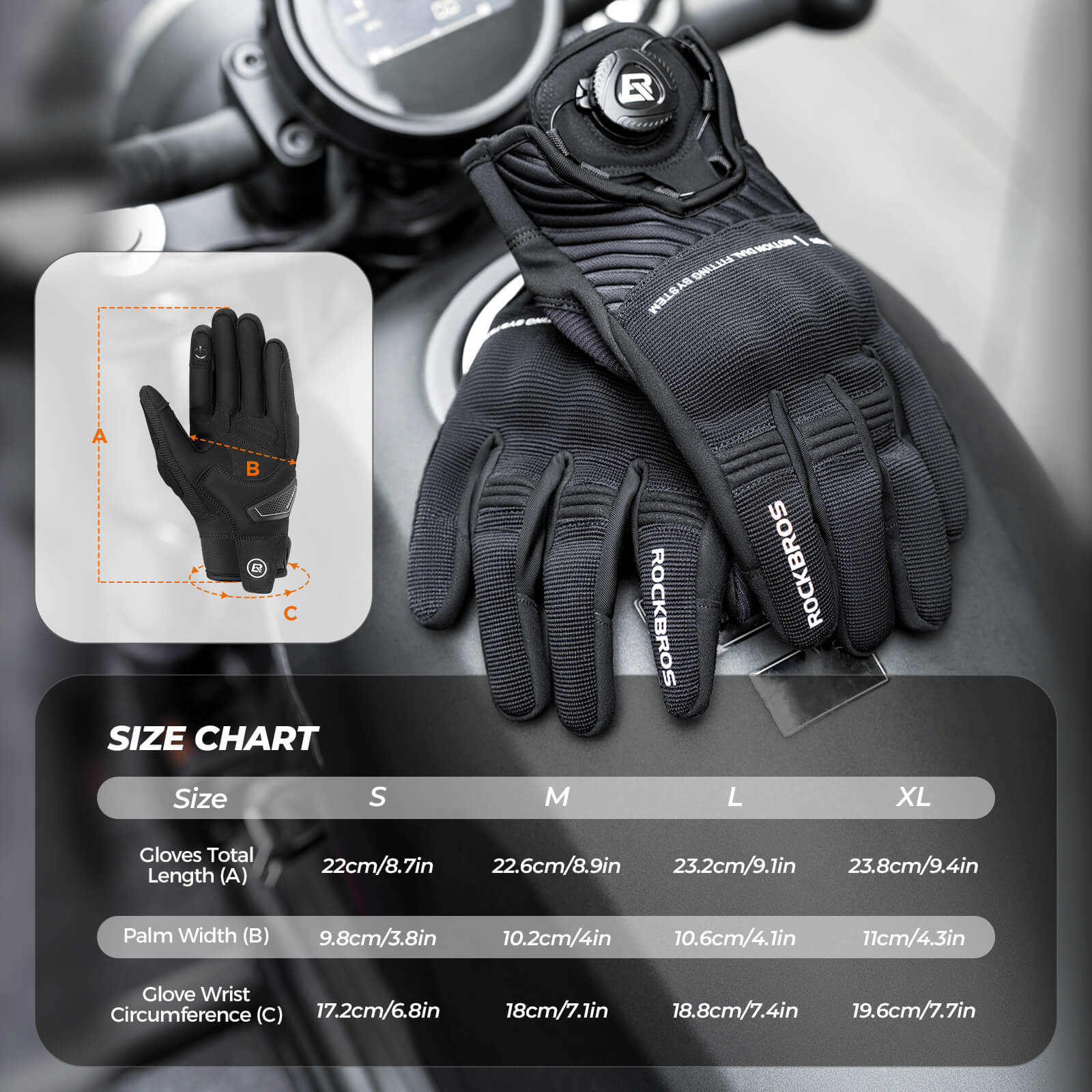 ROCKBROS Full Finger Cycling Gloves Touchscreen Breathable Flexible Padded