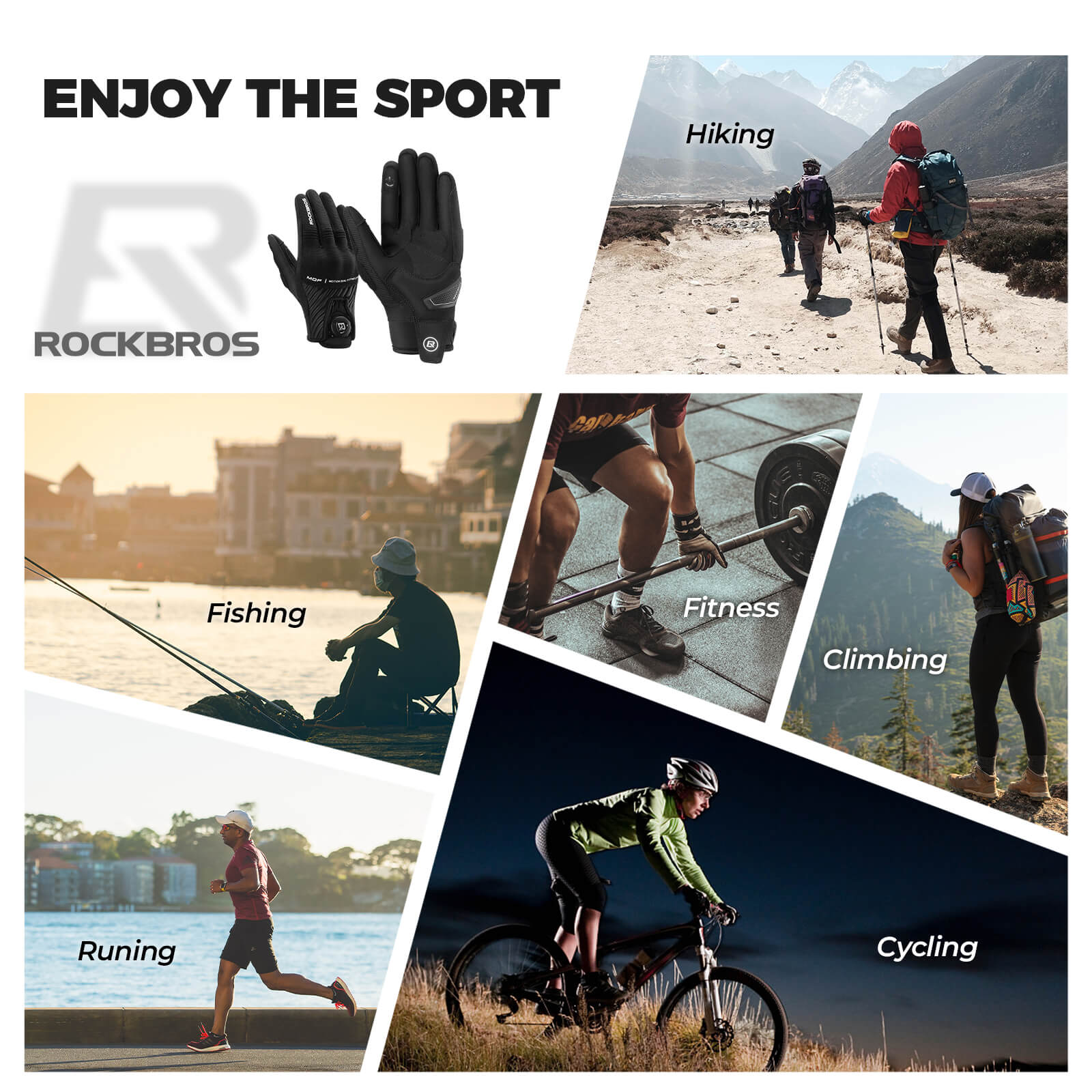 ROCKBROS Full Finger Cycling Gloves Touchscreen Breathable Flexible Padded