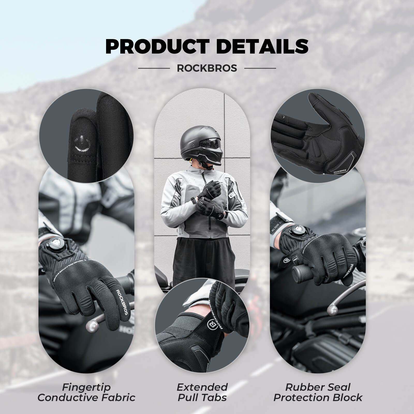 ROCKBROS Full Finger Cycling Gloves Touchscreen Breathable Flexible Padded