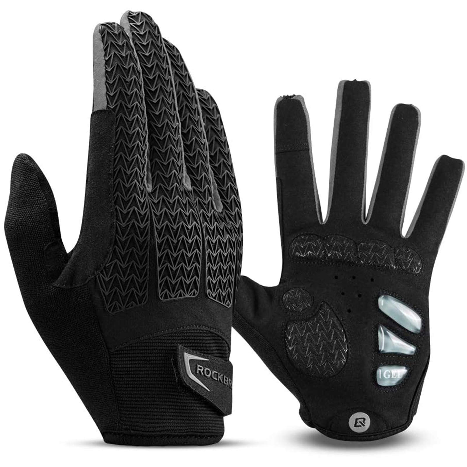 ROCKBROS Full Finger Cycling Gloves, Touchscreen Gel Padded MTB Gloves Winter