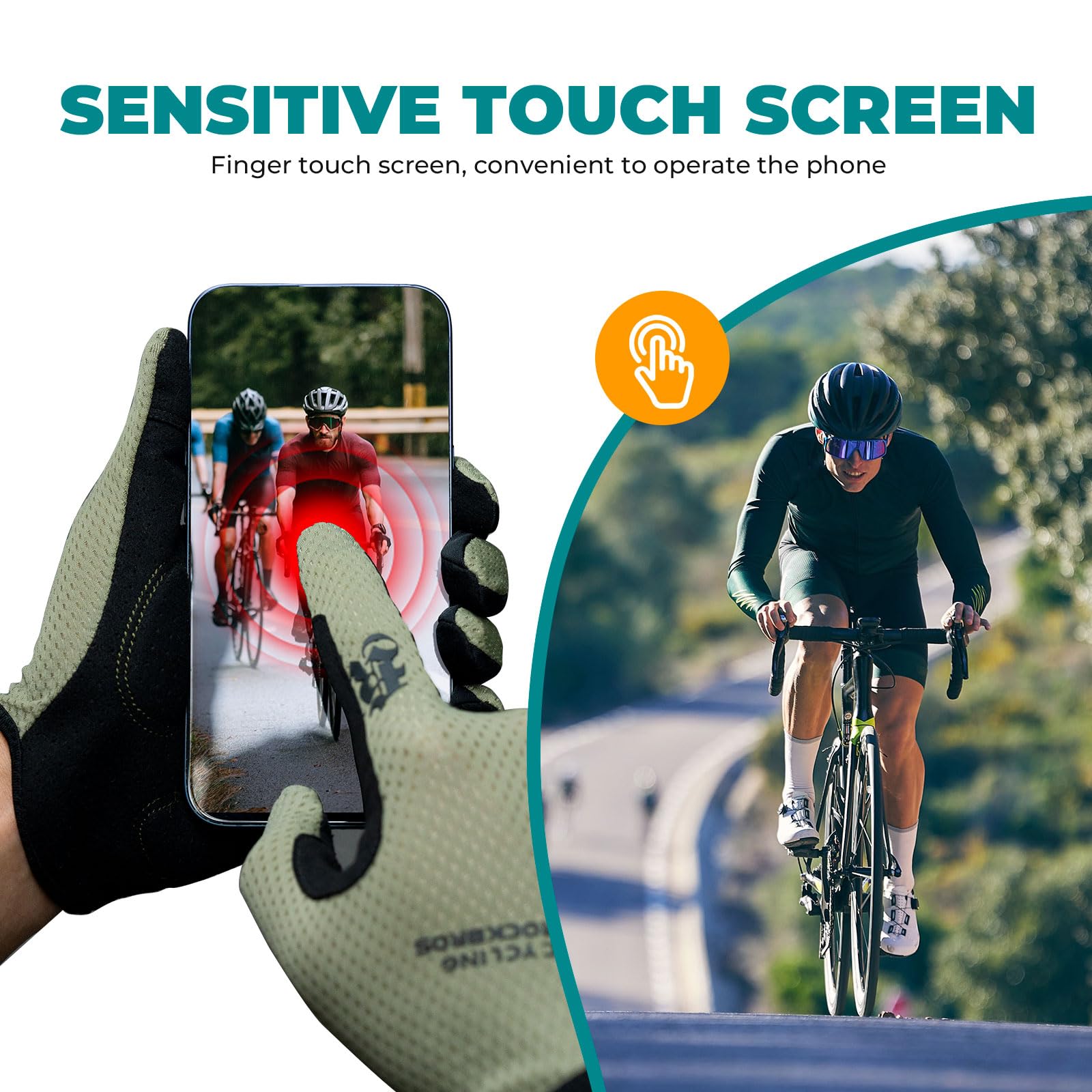 ROCKBROS Full Finger Touchscreen Cycling Gloves – Perfect for Spring and Summer #Color_Moss Green