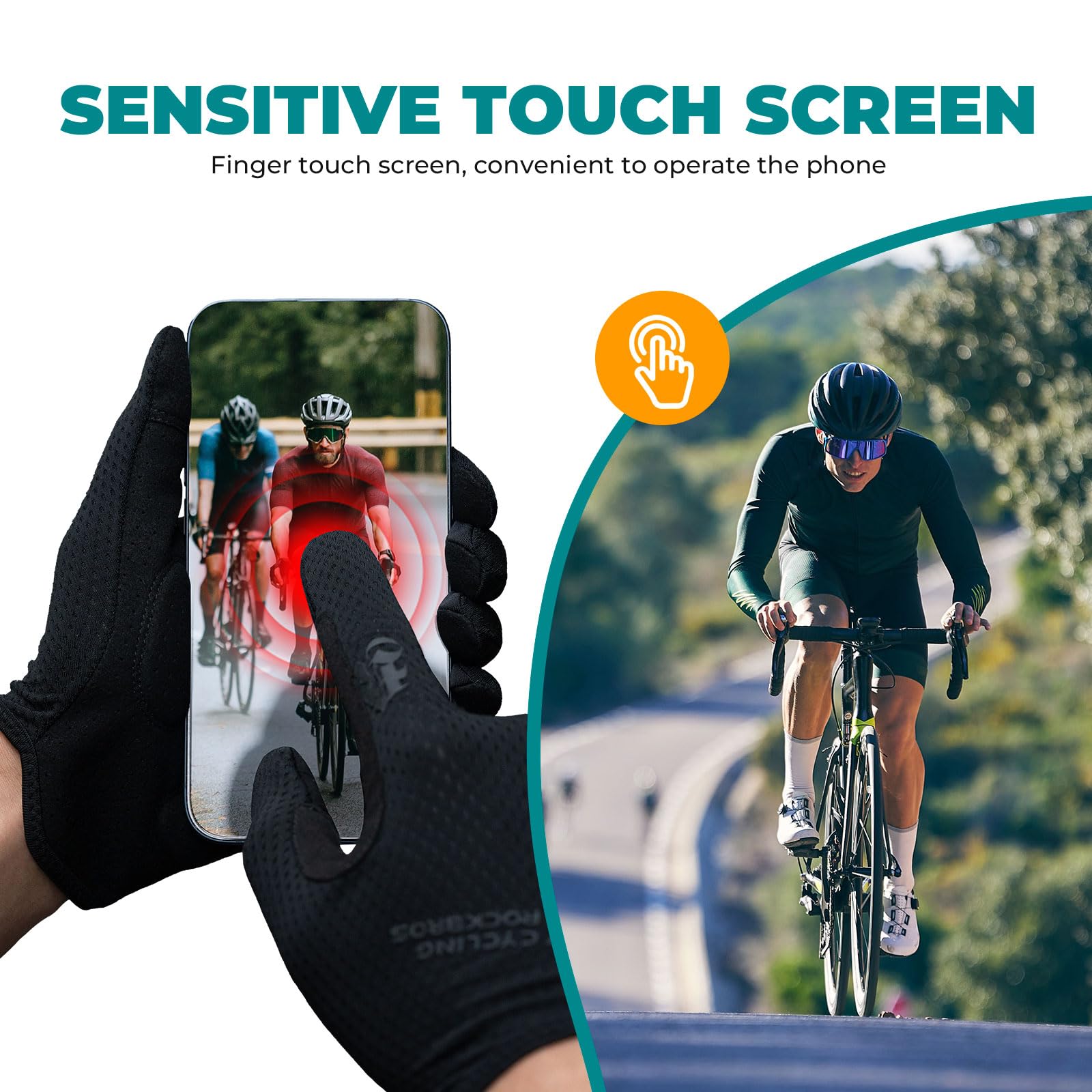 ROCKBROS Full Finger Touchscreen Cycling Gloves – Perfect for Spring and Summer #Color_Black