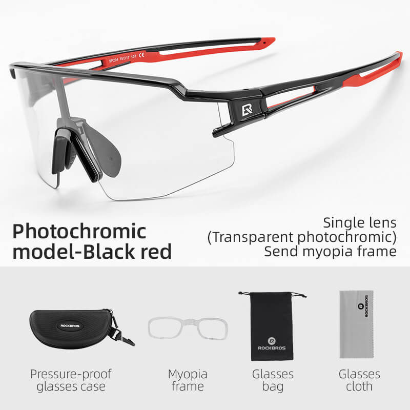 ROCKBROS Half Frame Photochromic Sports Sunglasses Cycling Glasses UV400 #Color_Red