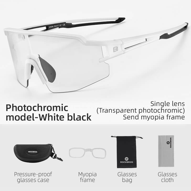 ROCKBROS Half Frame Photochromic Sports Sunglasses Cycling Glasses UV400 #Color_White