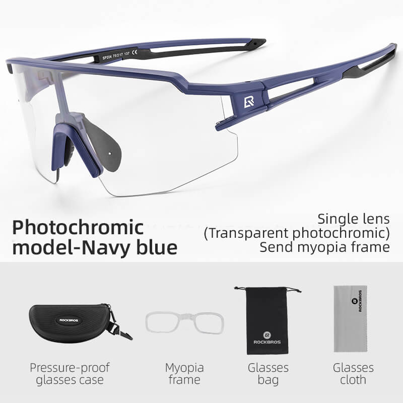 ROCKBROS Half Frame Photochromic Sports Sunglasses Cycling Glasses UV400 #Color_Slate Blue