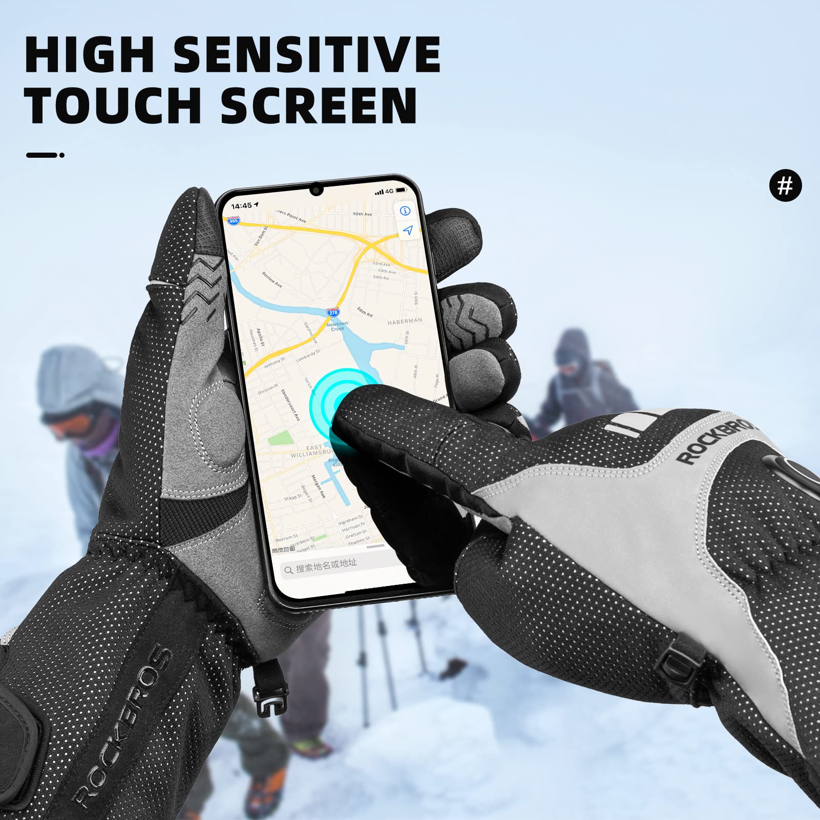 ROCKBROS Heated Gloves Winter Touchscreen 3 Gear Electric Cycling Gloves