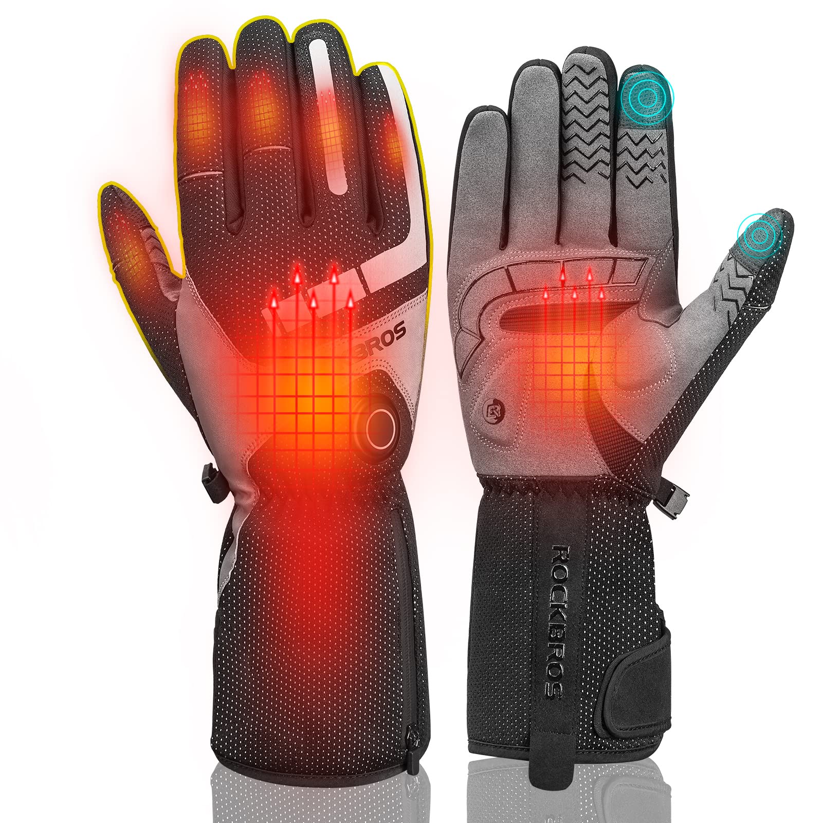 ROCKBROS Heated Gloves Winter Touchscreen 3 Gear Electric Cycling Gloves