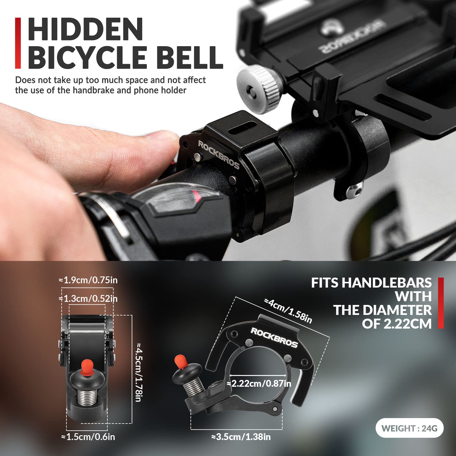 ROCKBROS Hidden Bike Bell with 100db Crisp Sound for Scooter MTB BMX Black #Color_Black