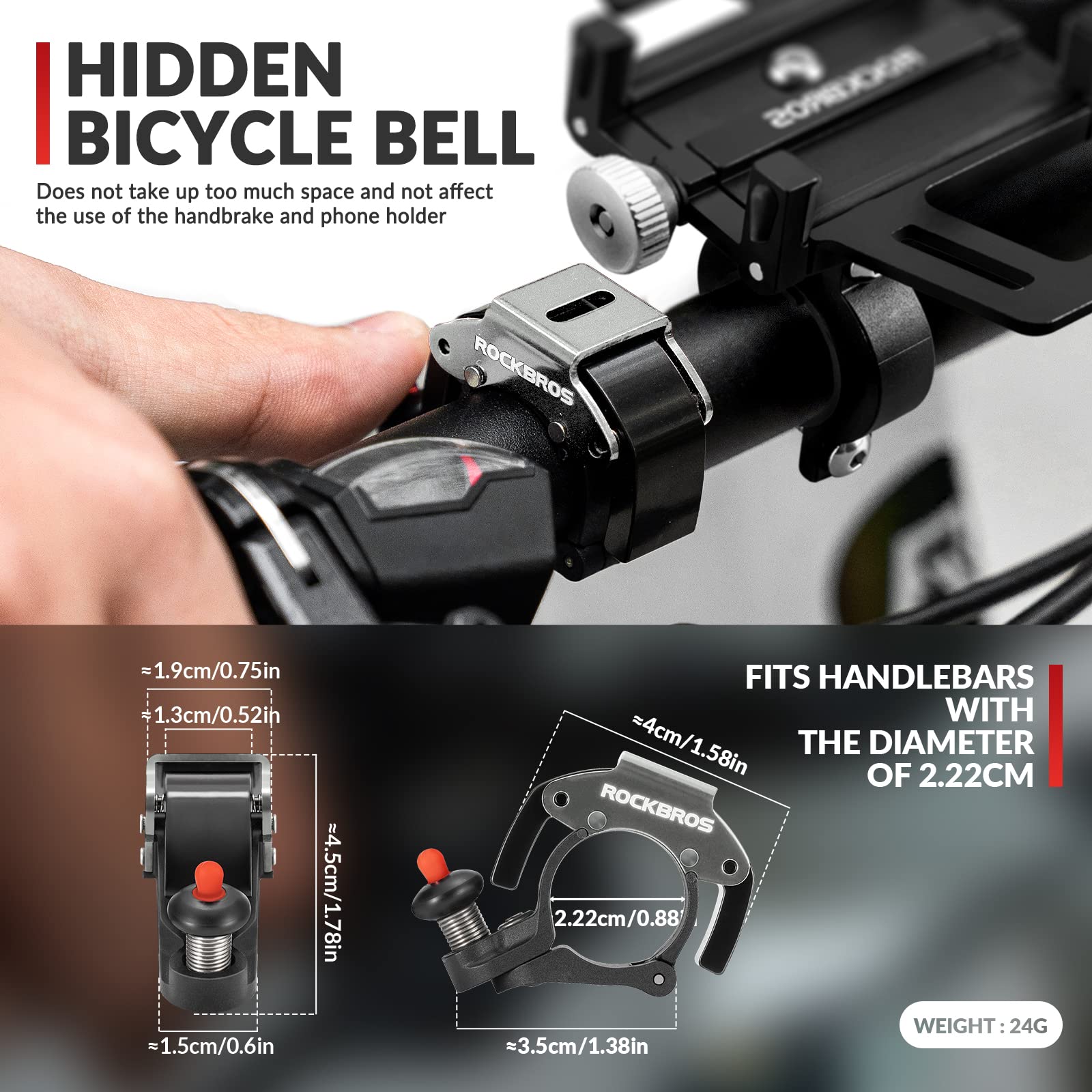 ROCKBROS Hidden Bike Bell with 100db Crisp Sound for Scooter MTB BMX Black #Color_Titanium