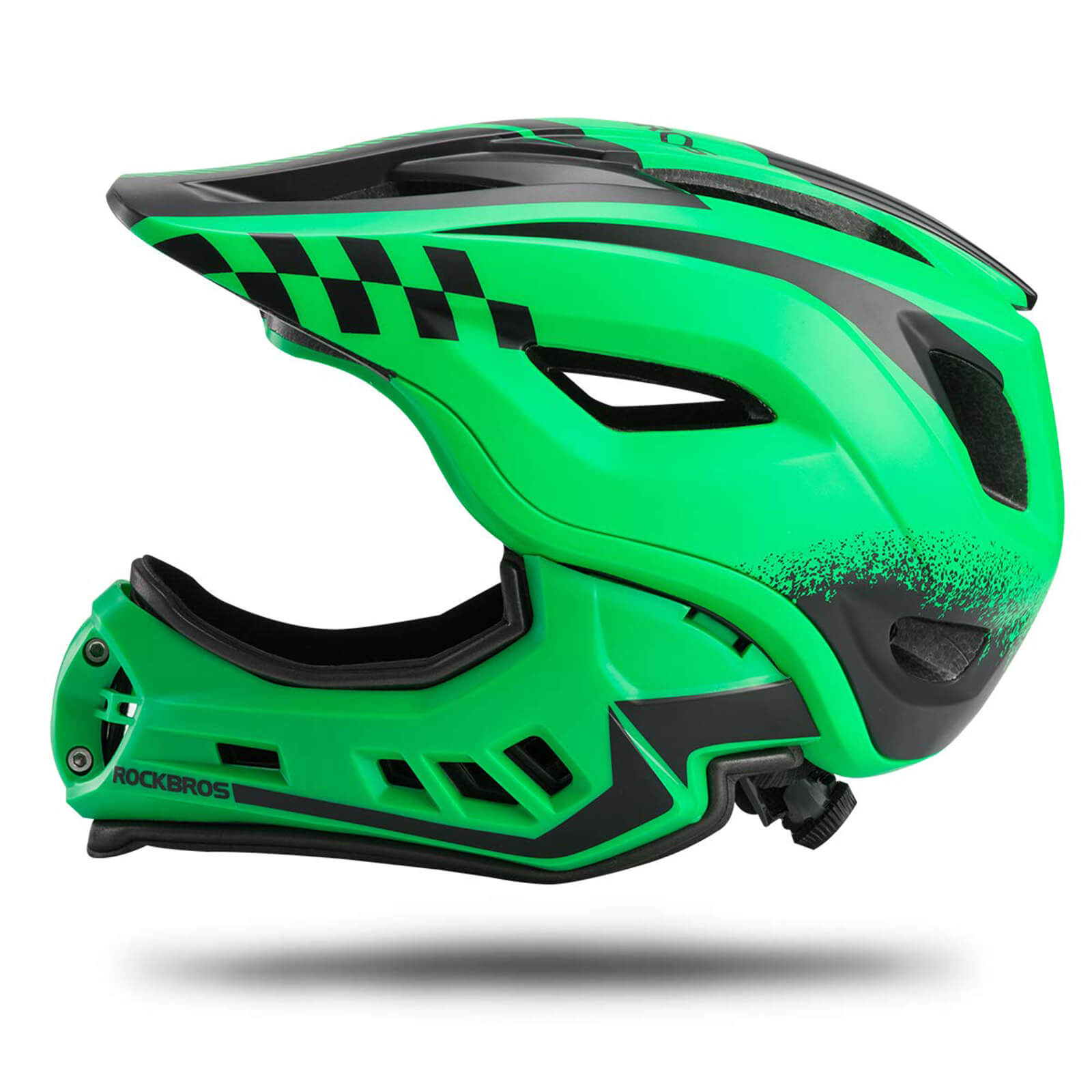 ROCKBROS Kids Full Face Bike Helmet Detachable Chin for MTB BMX Skateboard #Color_Green