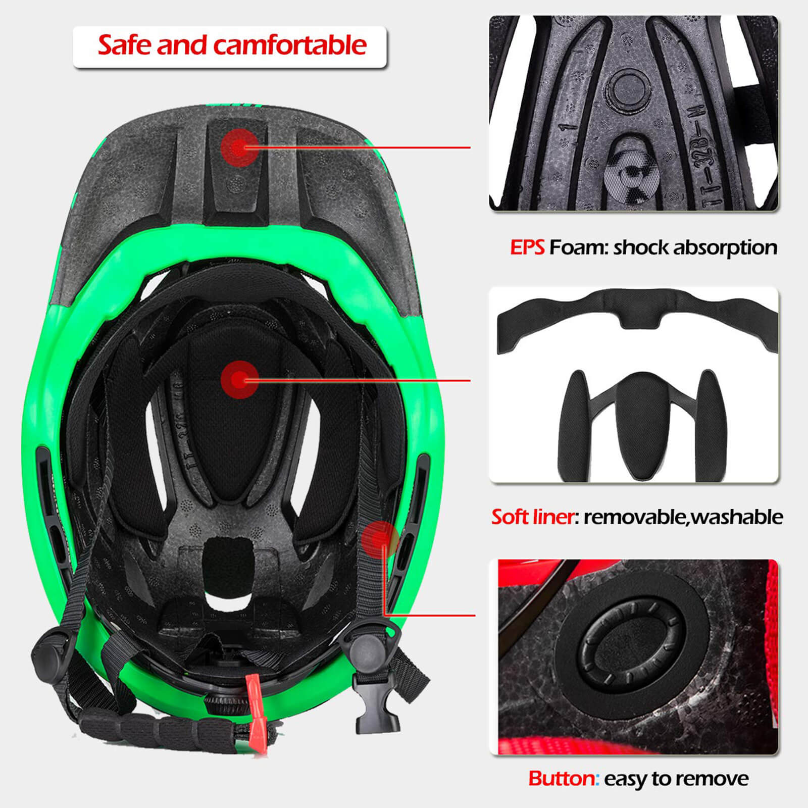 ROCKBROS Kids Full Face Bike Helmet Detachable Chin for MTB BMX Skateboard #Color_Green