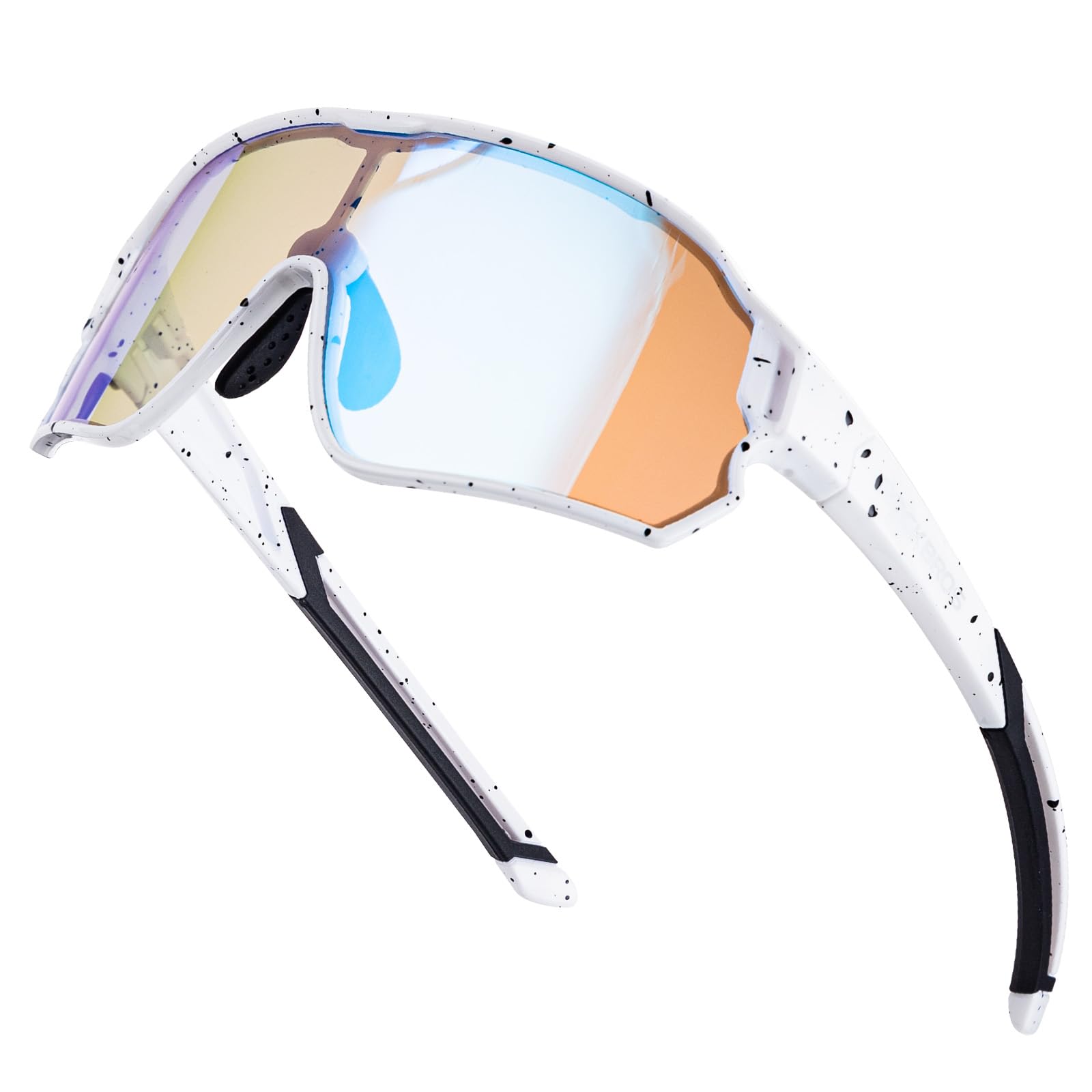 ROCKBROS Kids Photochromic Cycling Glasses UV400 Protection with TR90 Frame #Color_White with Black Dots