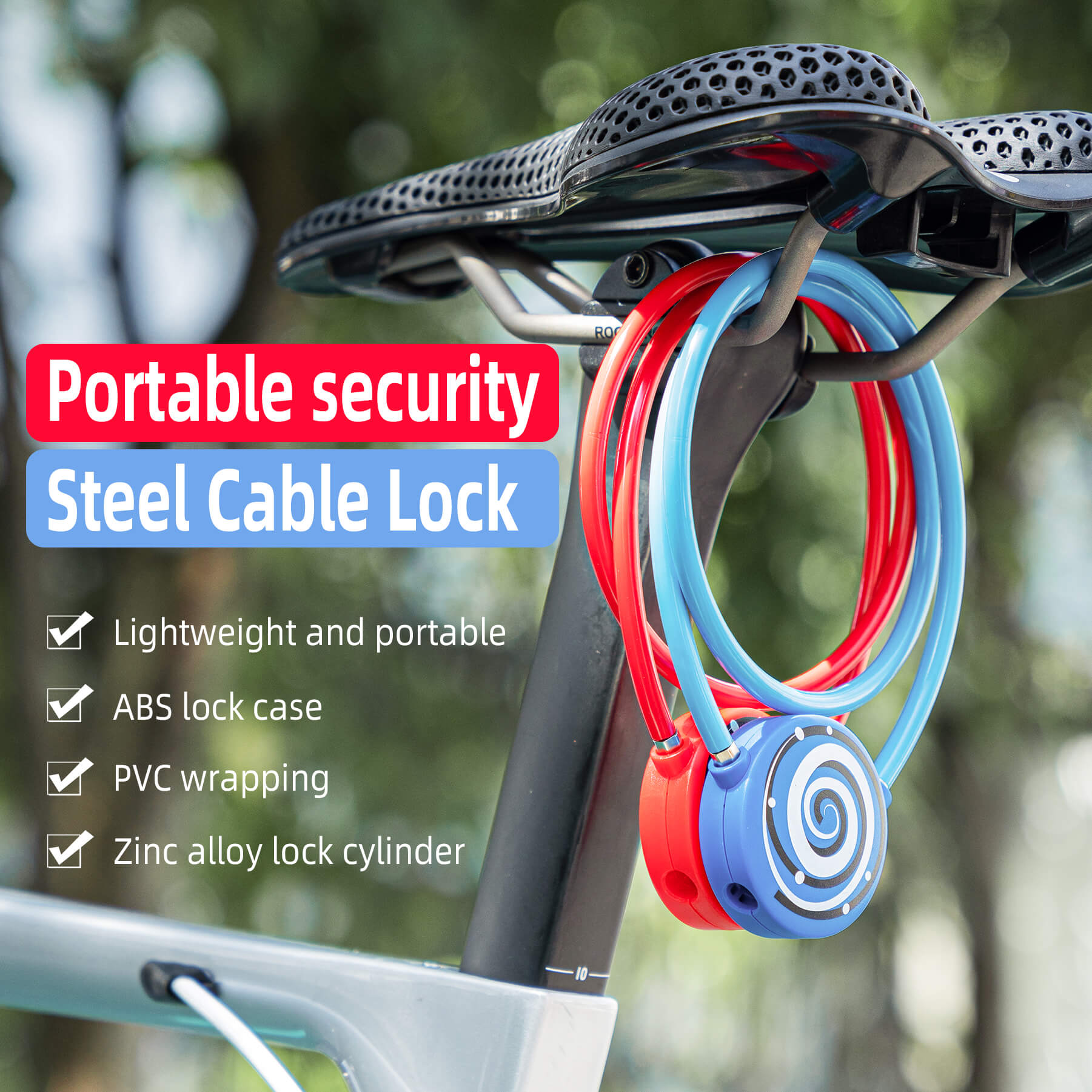 ROCKBROS Lightweight 92g Bike Lock, 5.89mm Anti-Theft Cable for Bikes & More 