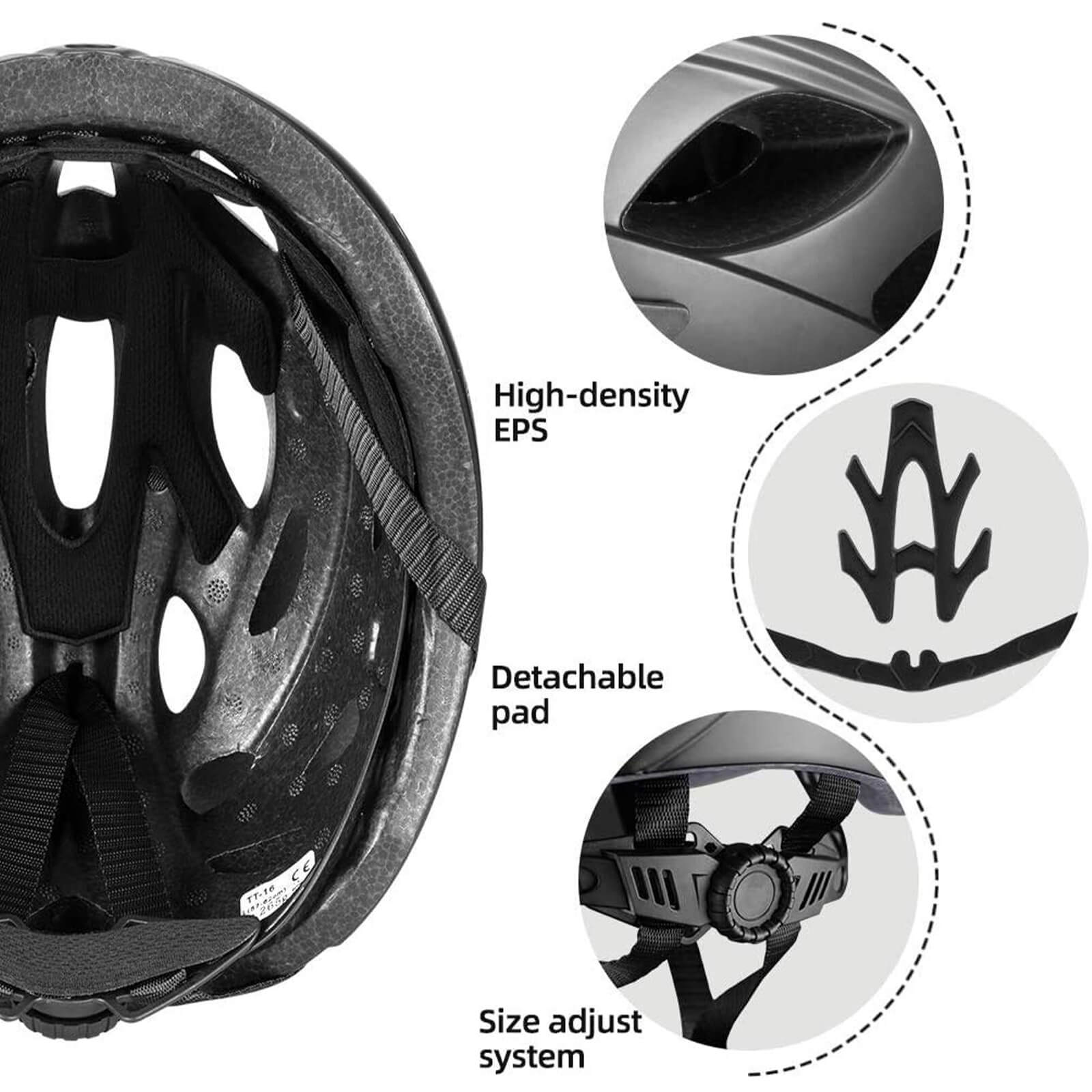 ROCKBROS Lightweight Cycling Helmet for Adults 24 Vents with Visor & Goggles #Color_Black