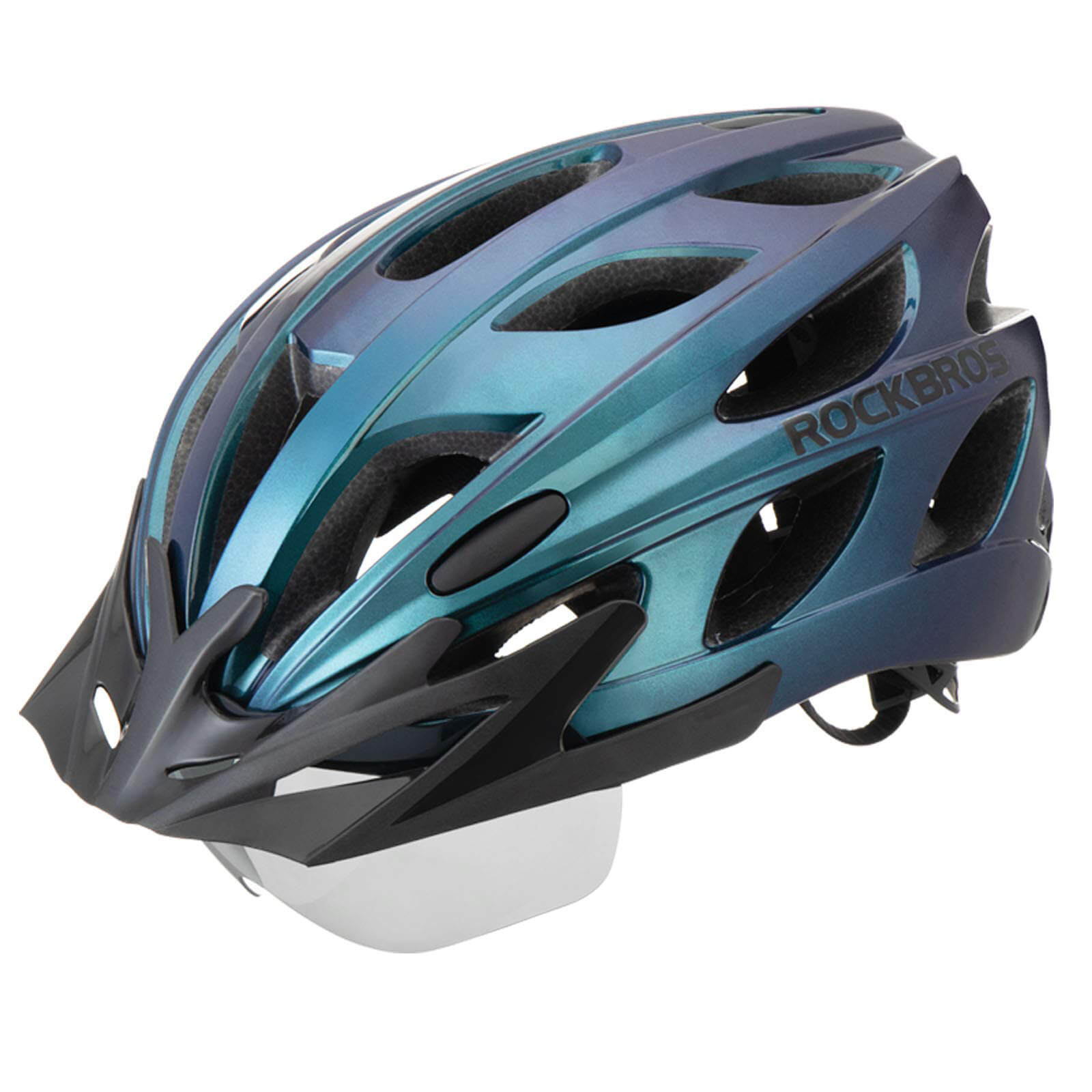 ROCKBROS Lightweight Cycling Helmet for Adults 24 Vents with Visor & Goggles #Color_Blue