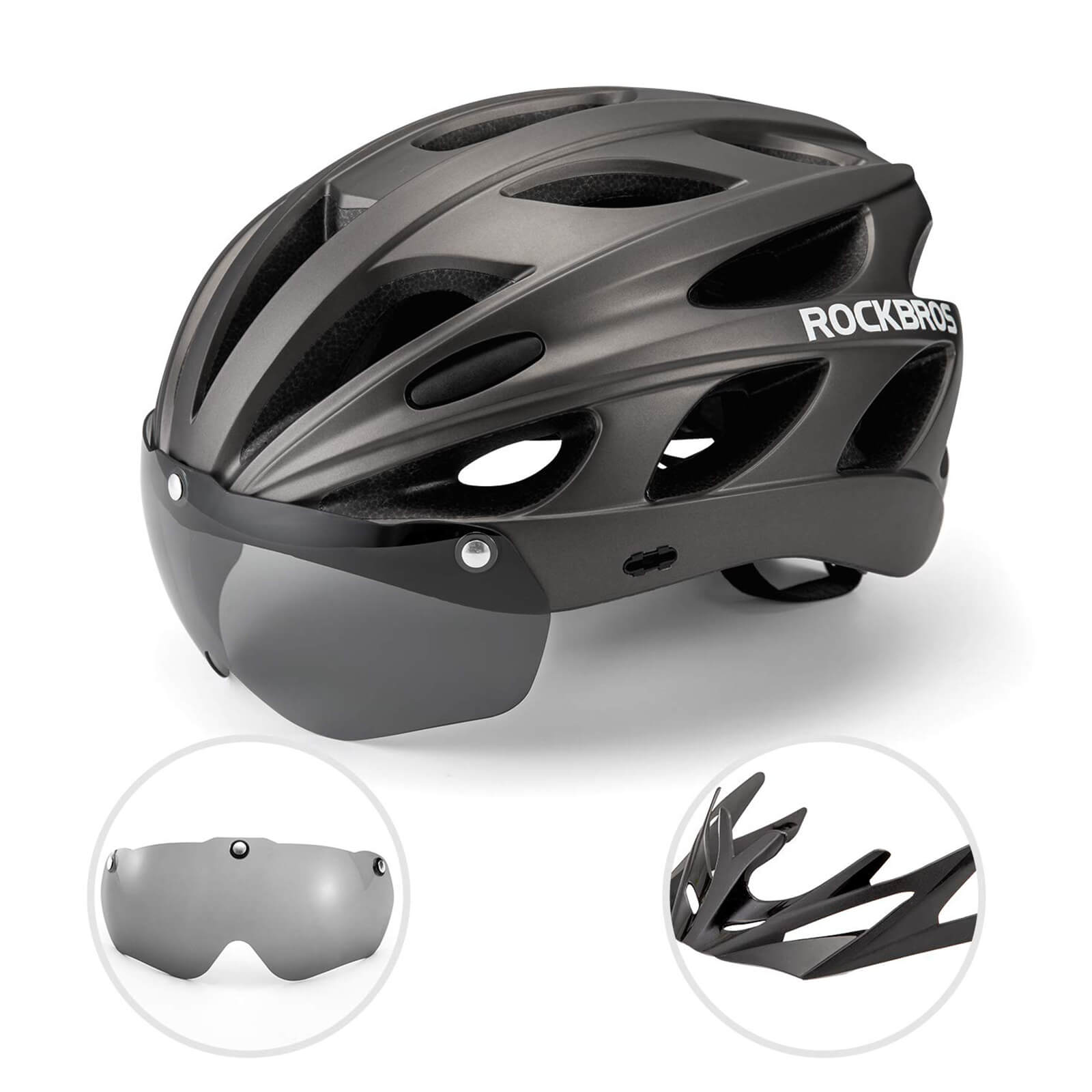 ROCKBROS Lightweight Cycling Helmet for Adults 24 Vents with Visor & Goggles #Color_Ti