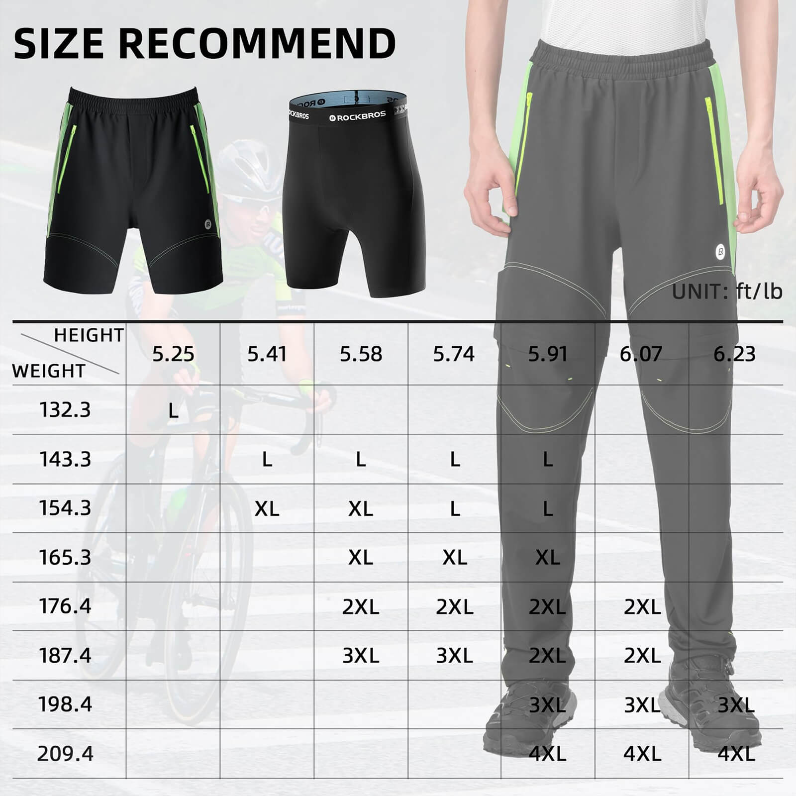 ROCKBROS Men's Double-Layer Detachable Cycling Pants with Padding Breathable