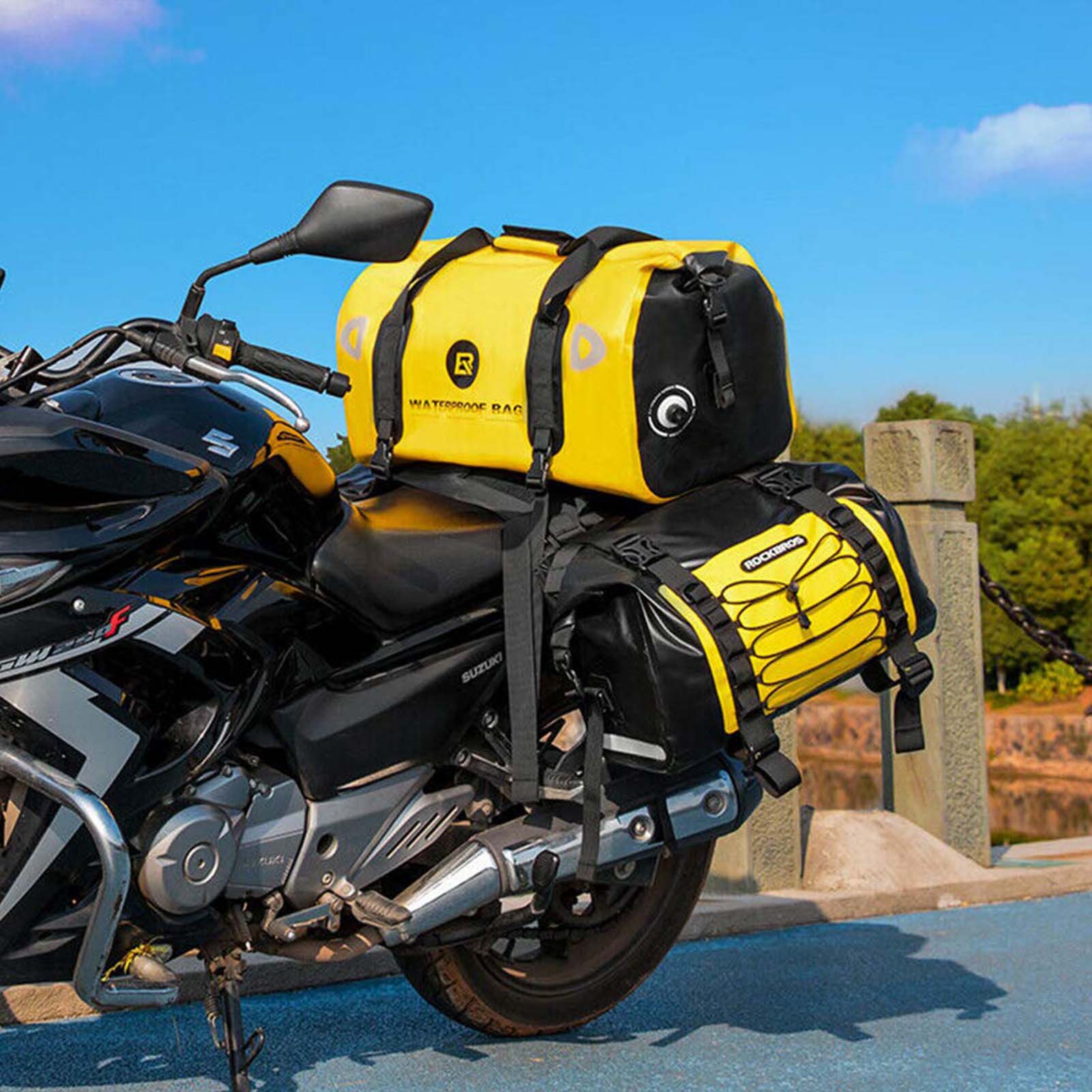 ROCKBROS Motorcycle Pannier Bag Waterproof Luggage Saddle Bag 2 Packs #Color_Yellow