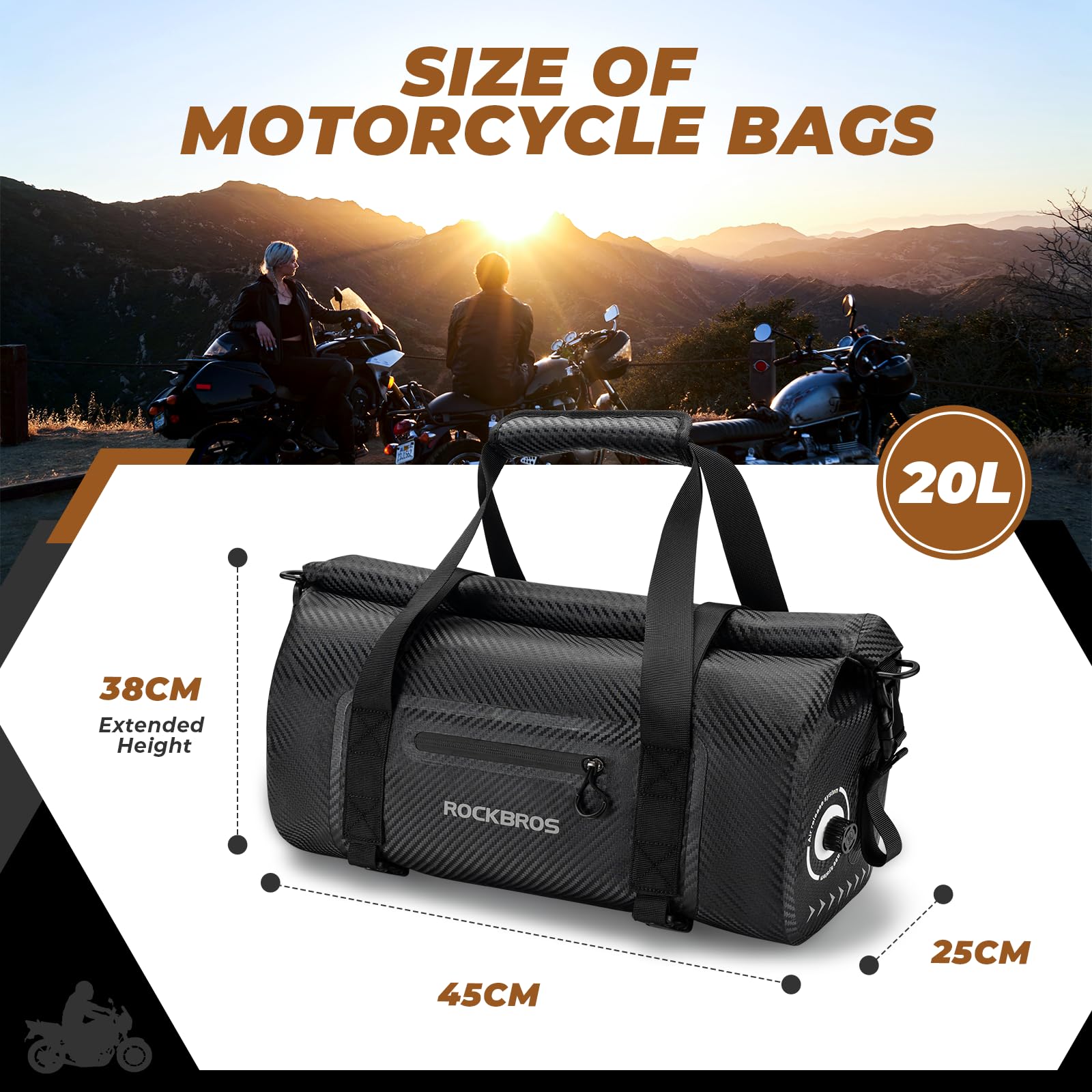 ROCKBROS Motorcycle Tail Bag 100% Waterproof Motorcycle Travel Luggage Bag #Size_20L