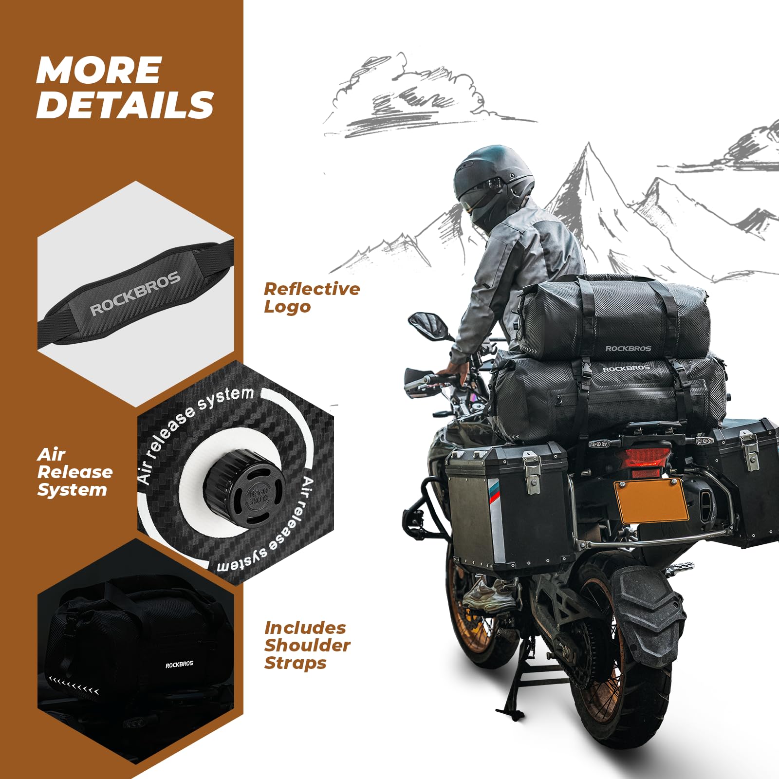 ROCKBROS Motorcycle Tail Bag 100% Waterproof Motorcycle Travel Luggage Bag #Size_20L