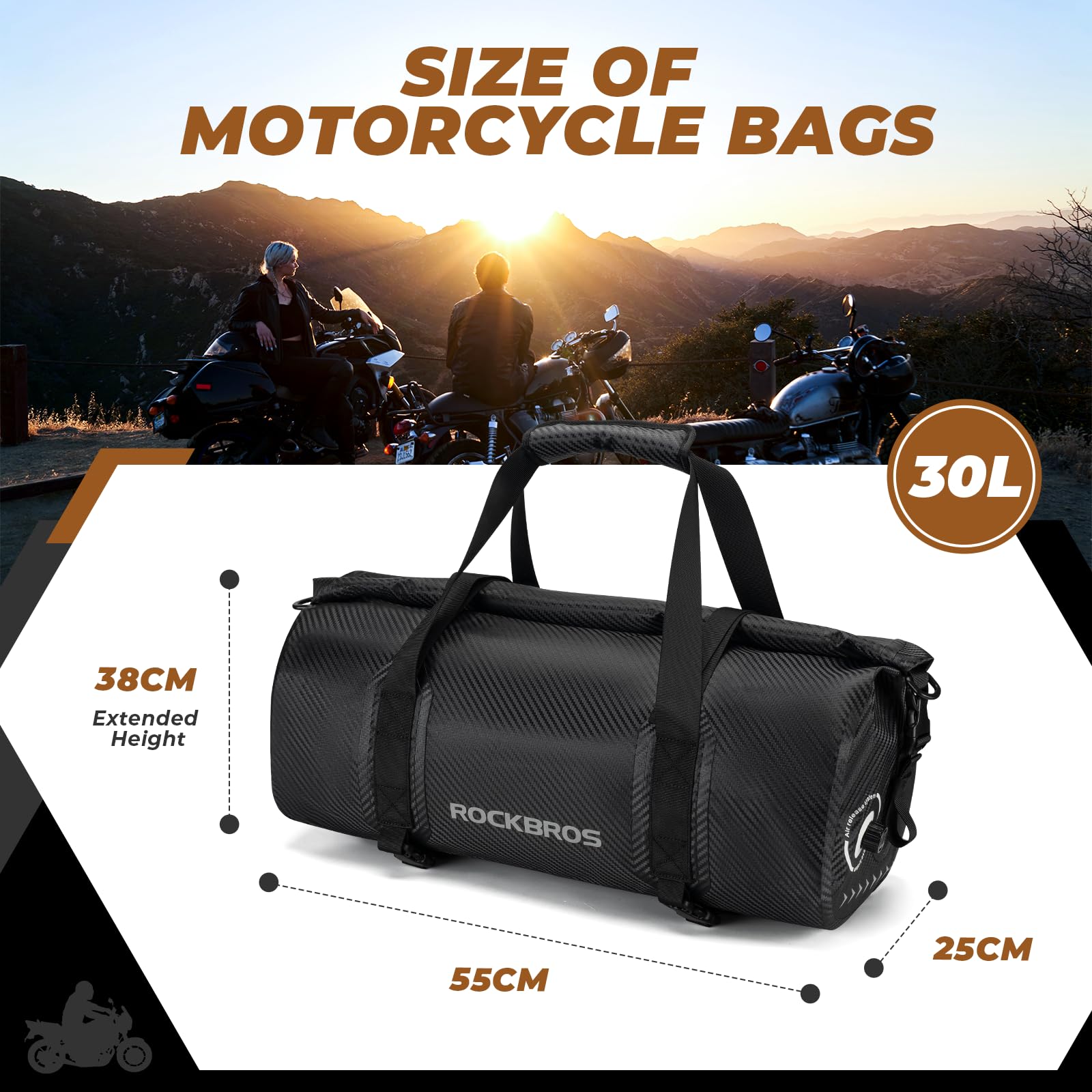 ROCKBROS Motorcycle Tail Bag 100% Waterproof Motorcycle Travel Luggage Bag #Size_30L