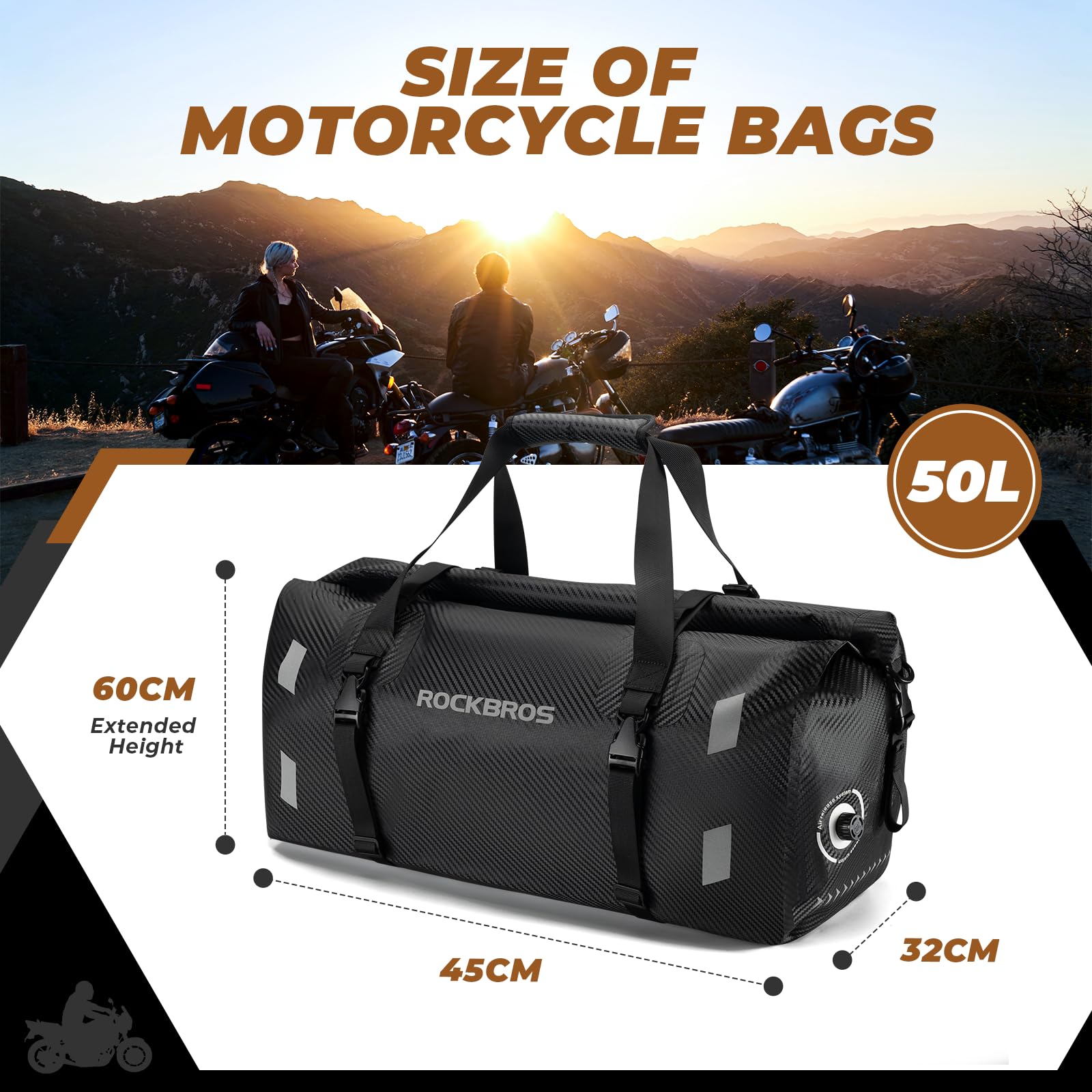 ROCKBROS Motorcycle Tail Bag 100% Waterproof Motorcycle Travel Luggage Bag #Size_50L