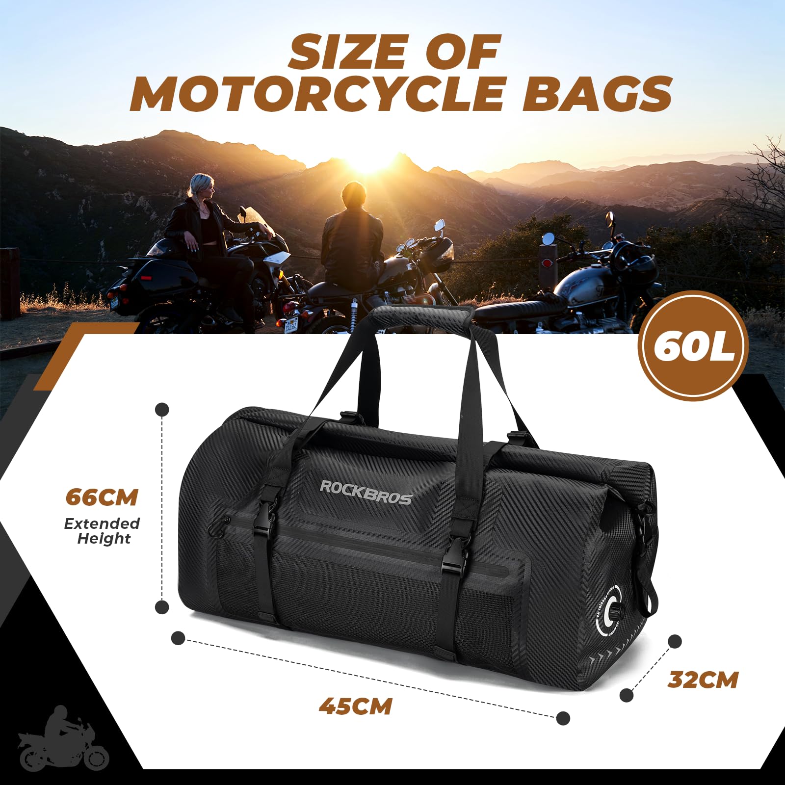 ROCKBROS Motorcycle Tail Bag 100% Waterproof Motorcycle Travel Luggage Bag #Size_60L