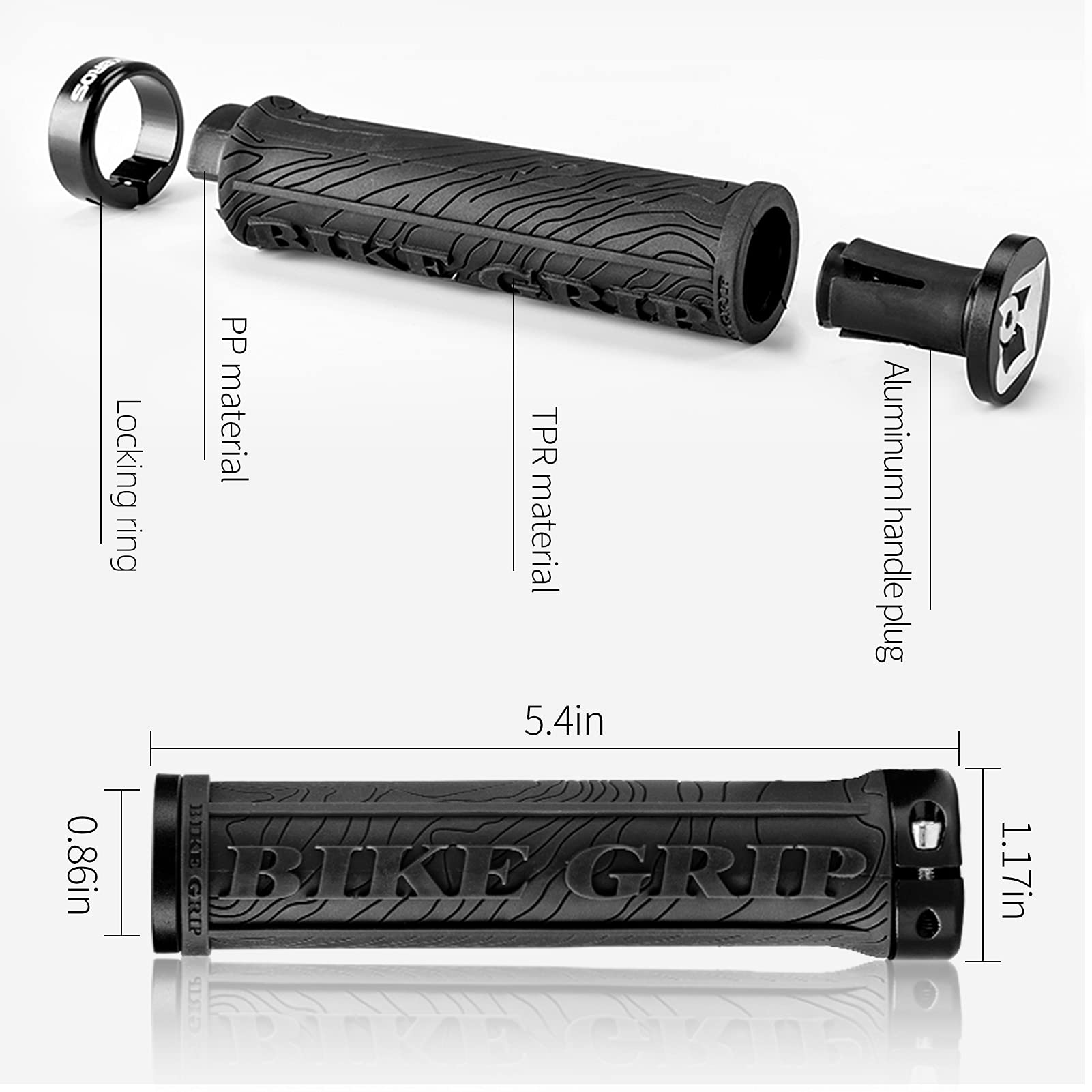 ROCKBROS Mountain Bike Handlebar Grips Double Lock-on Rubber Anti-slip #Color_Black