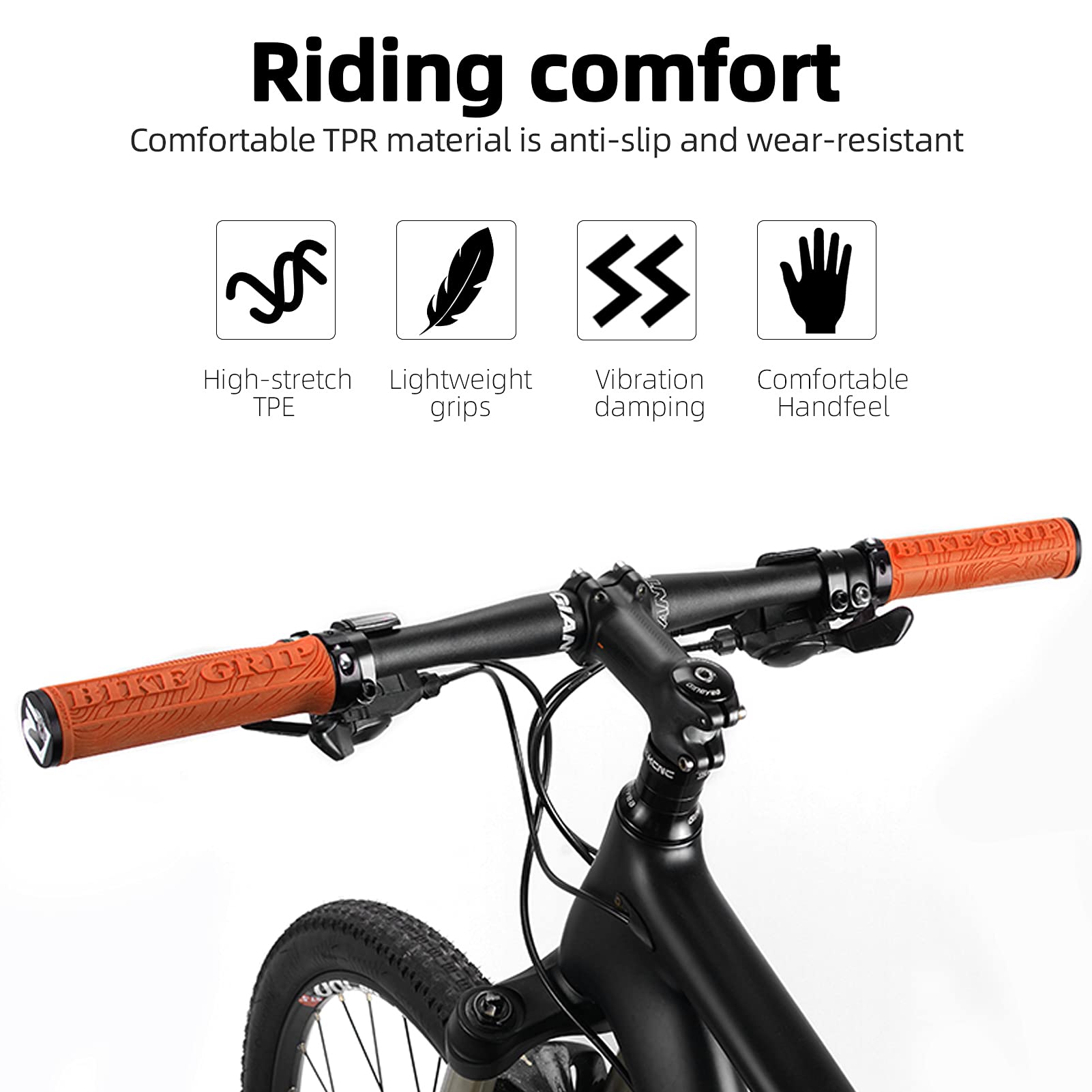 ROCKBROS Mountain Bike Handlebar Grips Double Lock-on Rubber Anti-slip #Color_Orange